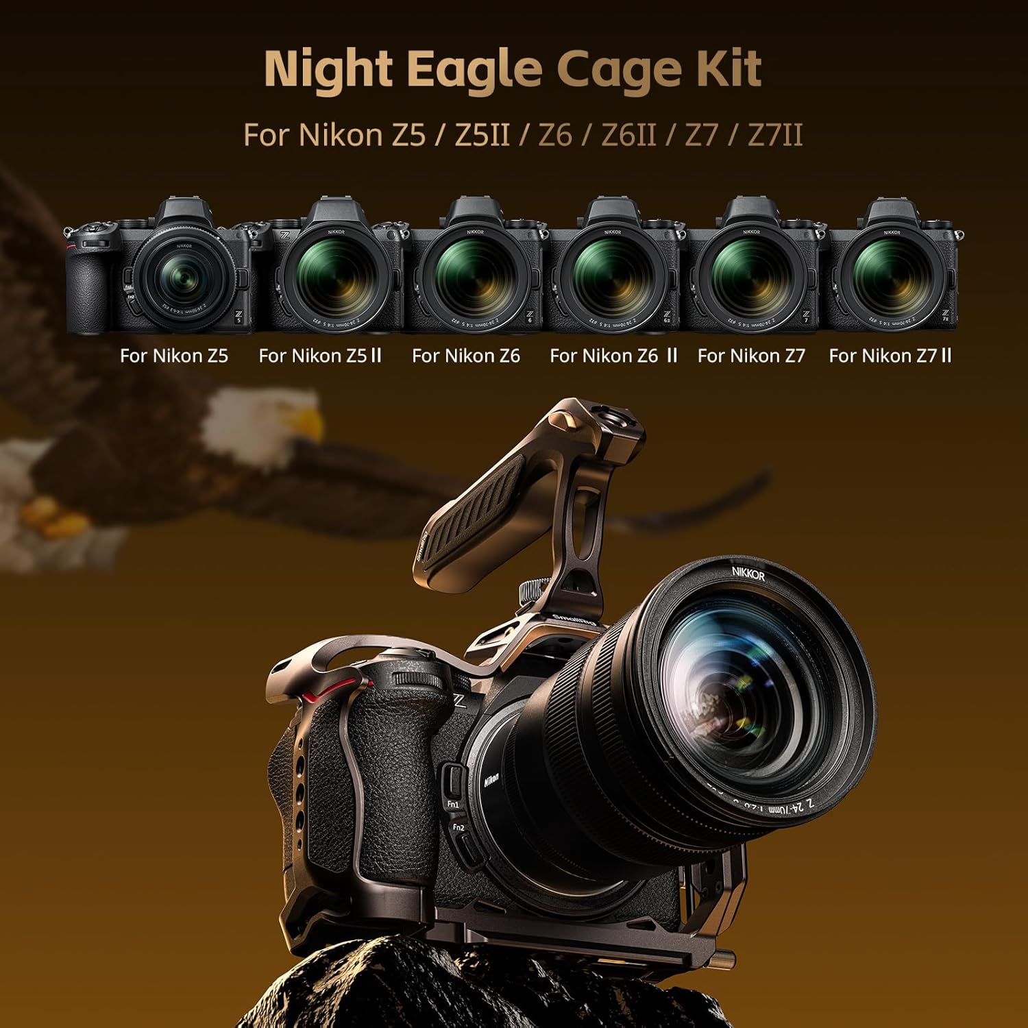 SmallRig Night Eagle Z5II Cage Kit for Nikon Z5 / Z6 / Z6II / Z7 / Z7II，Aluminum Alloy Camera Cage with Cold Shoe and NATO Rail, Top Handle, Cable Clamp for HDMI, Quick Release Plate for Arca - 5259