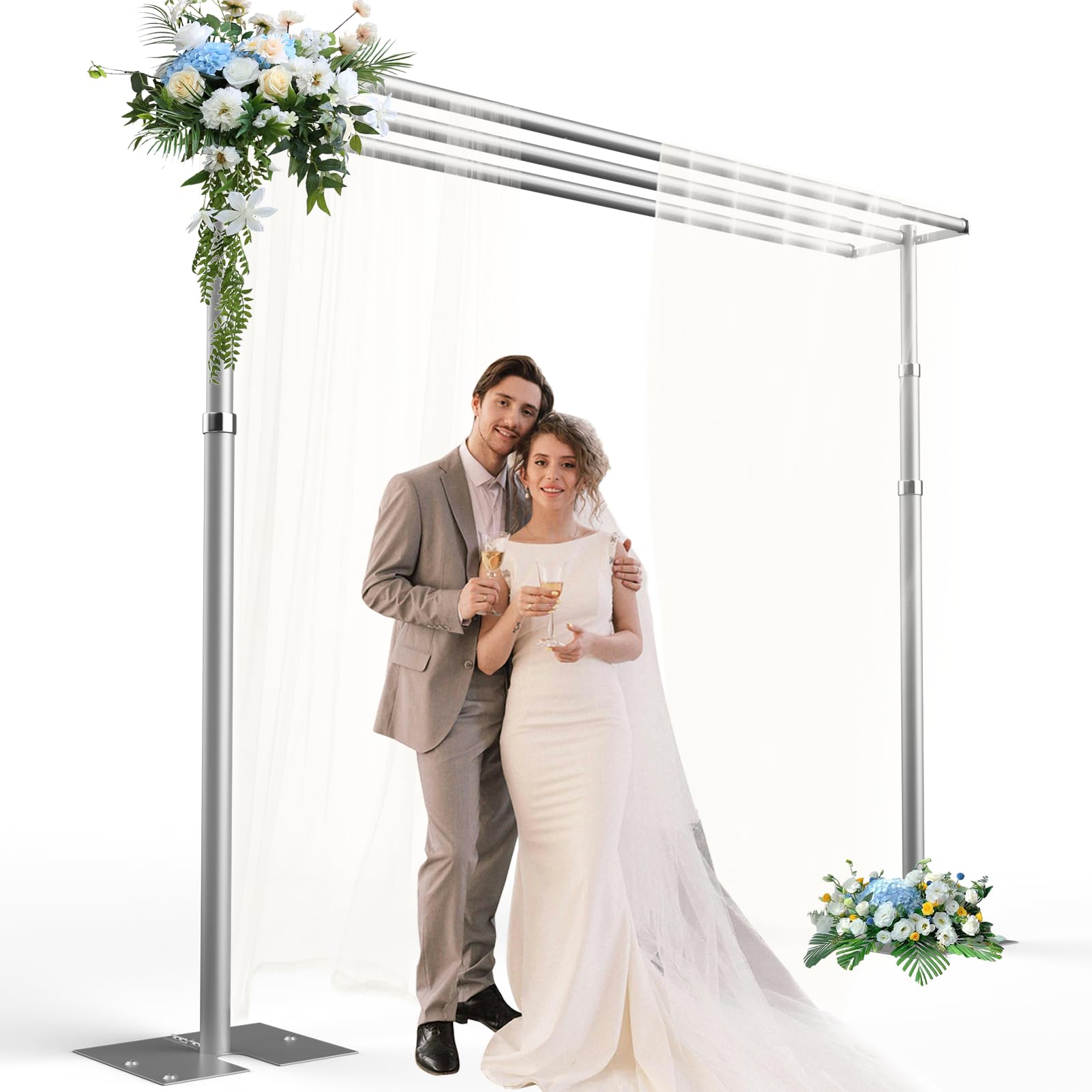 Heavy Duty Backdrop Stand 8.6x10ft, Three Crossbar Pipe and Drape Backdrop Stand Kit, Adjustable Metal Frame, Background Stand Backdrop for Wedding Photography Birthday Party Decorations