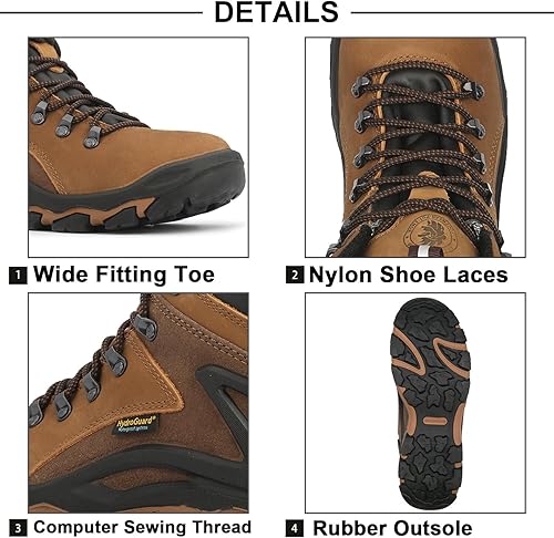 Vista 4 de ROCKROOSTER Newland - Botas de senderismo impermeables para hombre, botas de senderismo de cuero de gamuza de 4 y 6 pulgadas, antifatiga