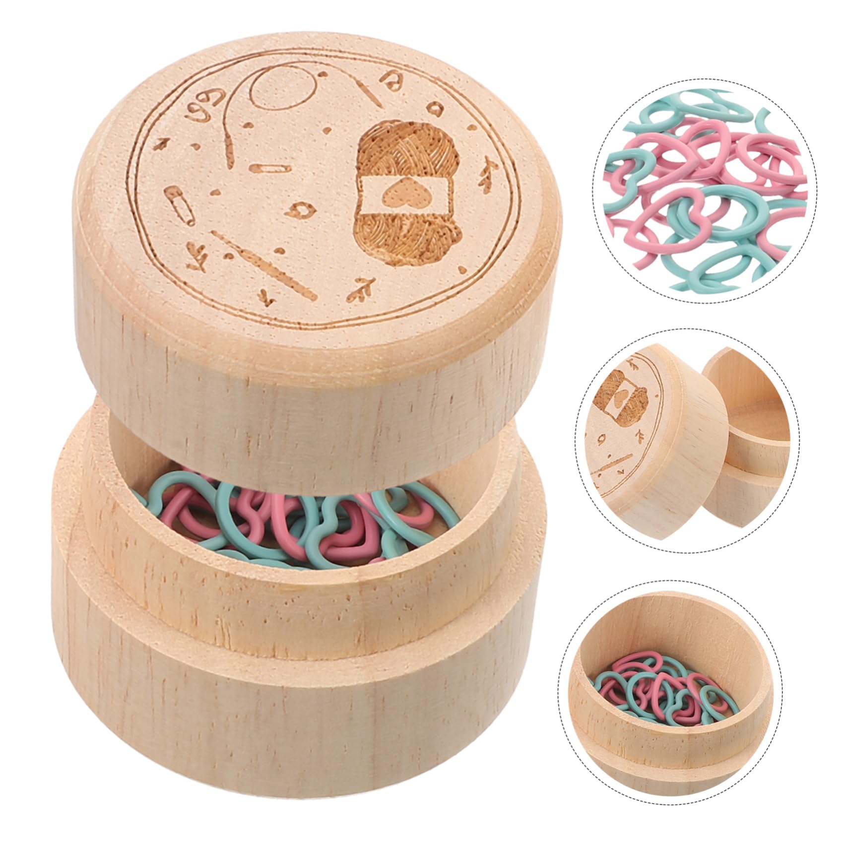 DOITOOL 5 Sätze Rundes Holz Strickmarkierer Set mit Aufbewahrungsbox Herzen Pastellblau Handgefertigte Maschenmarkierer für Stricken und Häkeln Praktisch und Leicht zu Transportieren