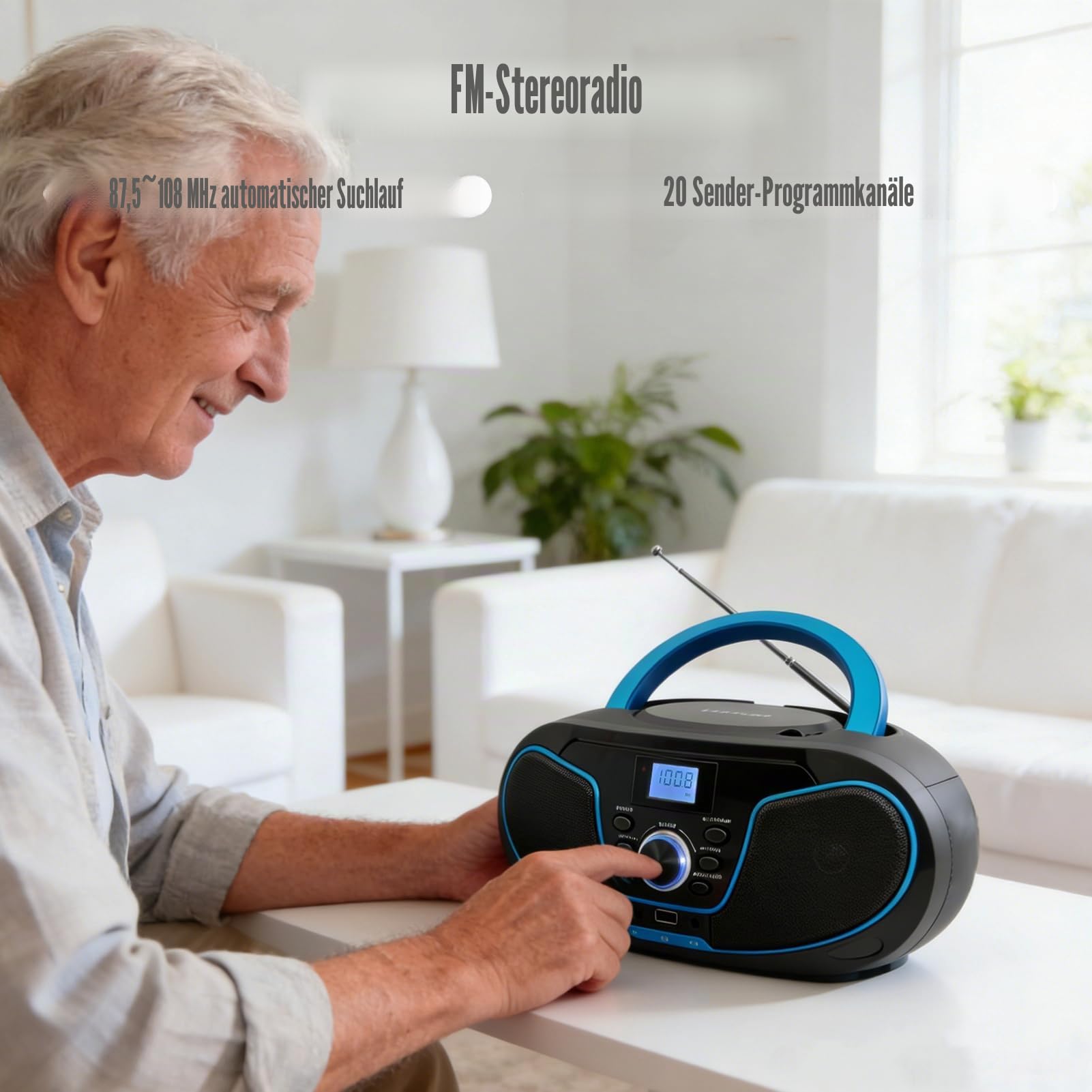 Tragbar CD Player Boombox Bluetooth - mit UKW Radio, USB Eingang & AUX & Kopfhörern Ports, Stereoanlage Music System (LP-D02)