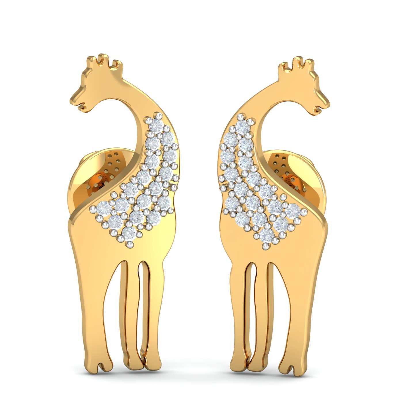 kuberbox 18KT Yellow Gold Diamond Giraffe Stud Earrings for Girls-picture-32