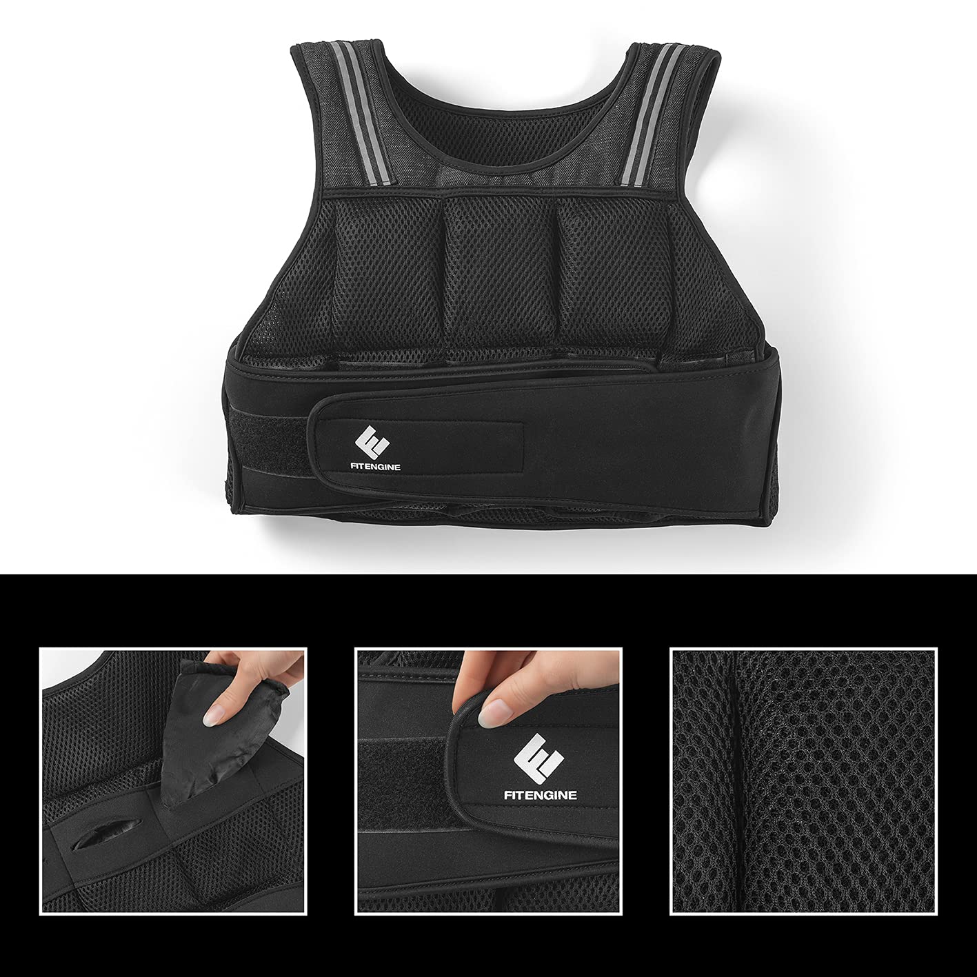 FitEngine Weight vest, removable weights, up to 10 kg, with 36 sand bags 540 g, functional fit, sweat-resistant for workouts such as jogging, push-ups, pull-ups, shelf holds, etc