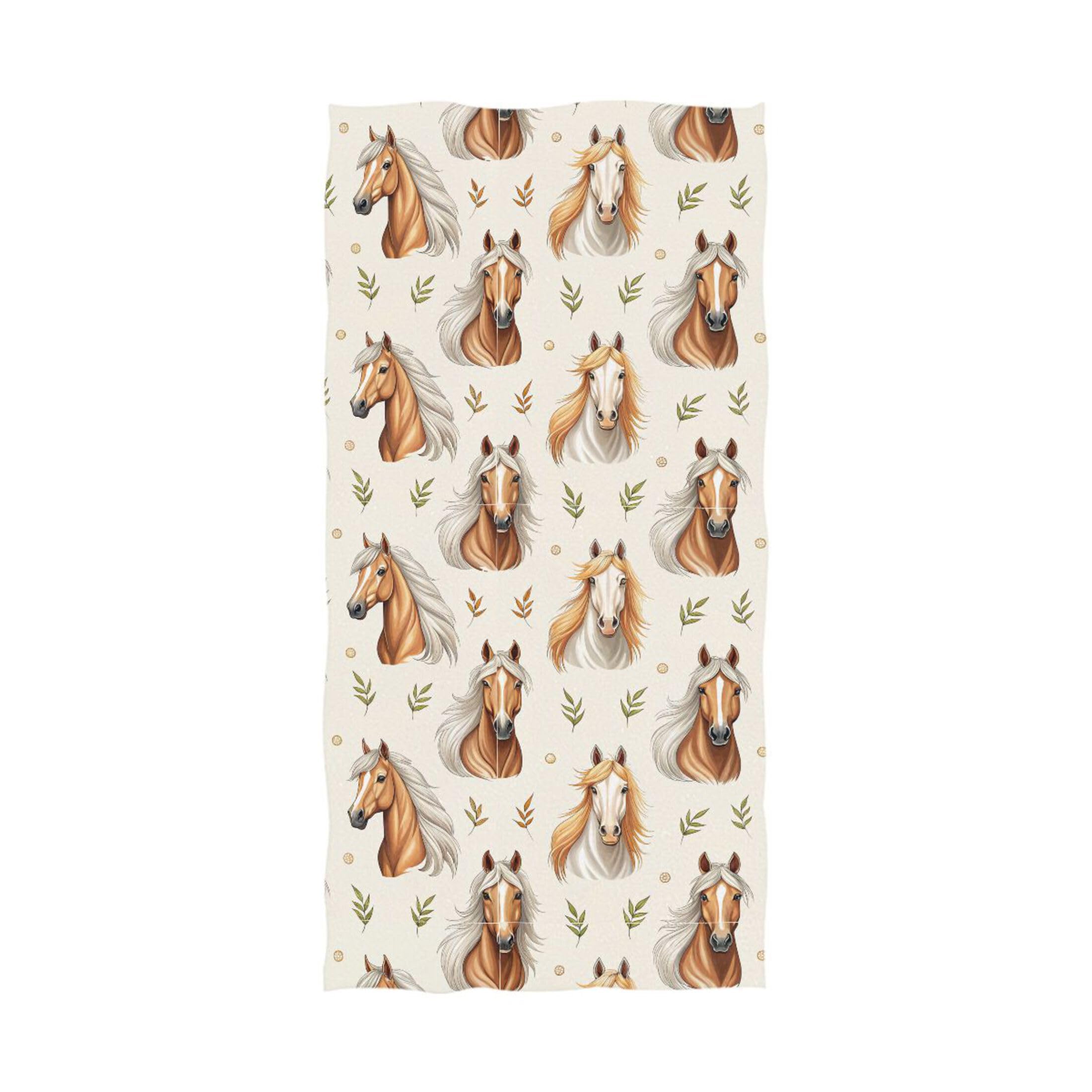 Kutsu Horses Pattern Bath Towel, Highly Absorbent Cotton Soft Bath Hand Towel for Bathroom Kitchen Hotel Spa, 64 x 32 In