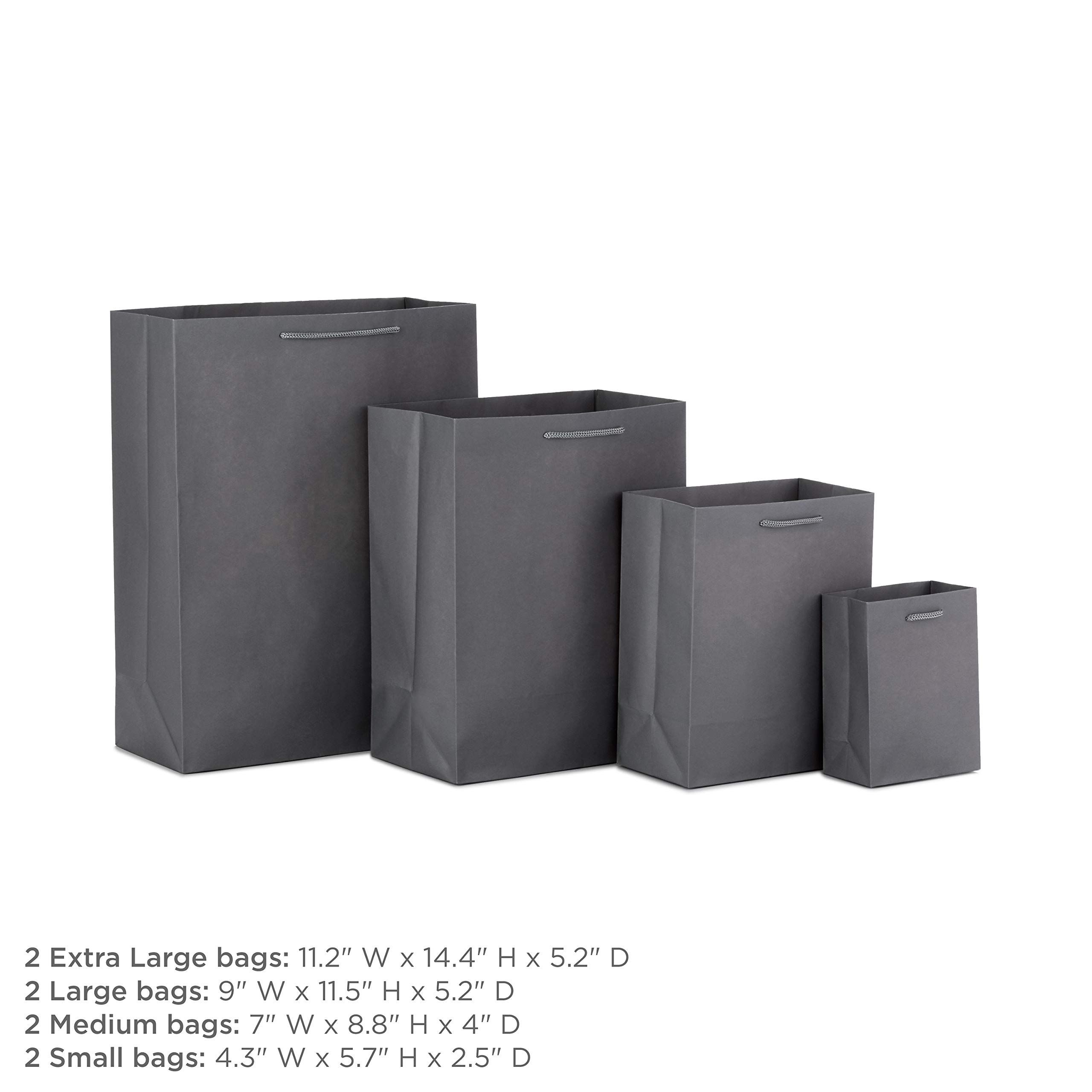 Hallmark Gray Gift Bag Bundle in Assorted Sizes (Pack of 8-2 Small 5", 2 Medium 8", 2 Large 11", 2 Extra Large 14") for Weddings, Mother's Day, Graduations, Birthdays, Groomsmen Gifts and More