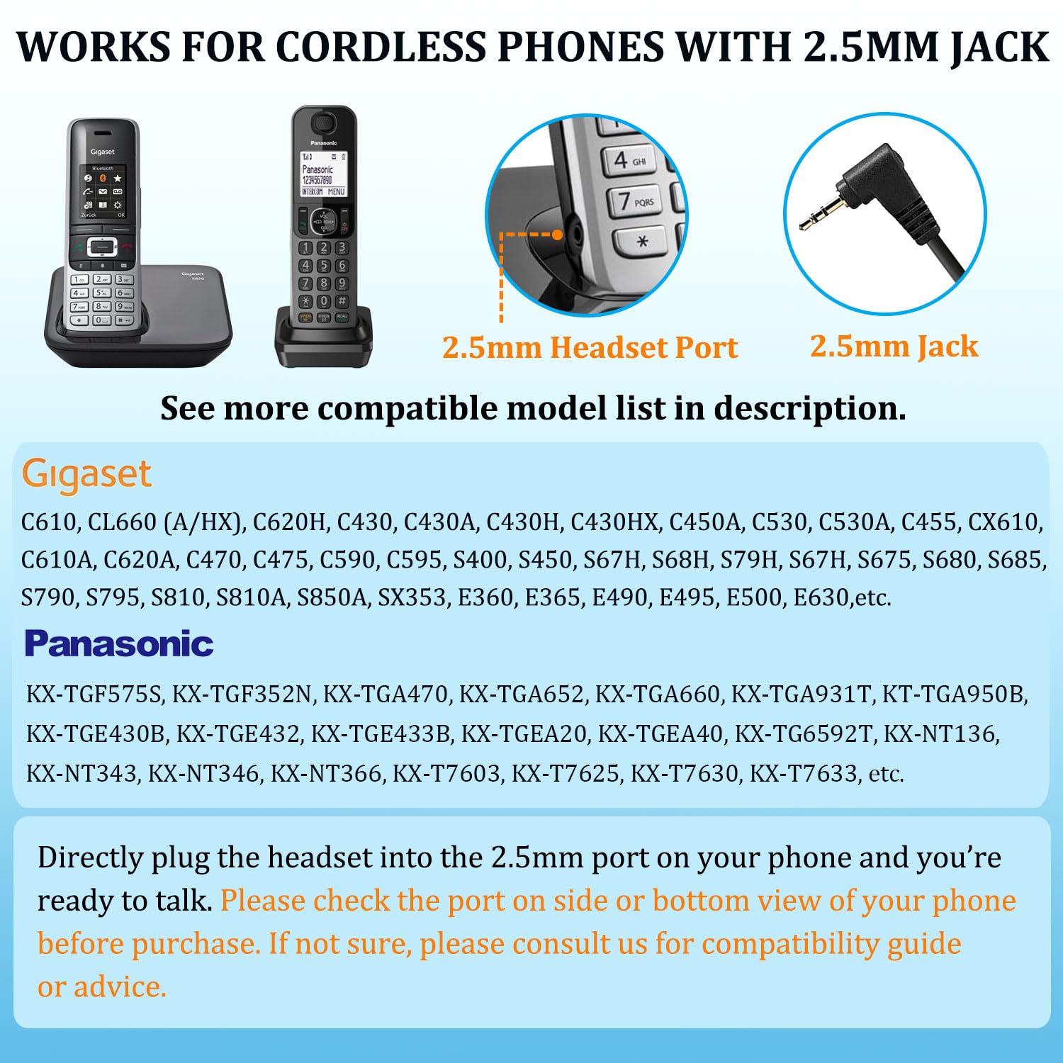Callez Cuffie Telefono Fisso con Filo con Jack da 2,5mm, Cuffie per Telefono con Microfono a Cancellazione del Rumore per Gigaset Panasonic Cisco SPA Alcatel VTech Polycom Dect Telefono Fisso Cordless