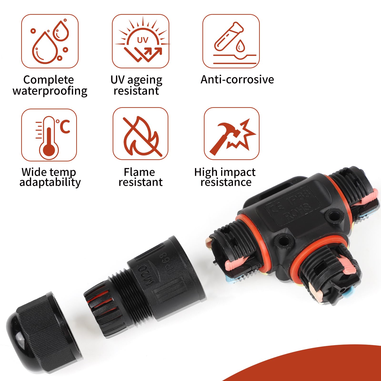 SWAWIS Connettore per Cavi Impermeabile 3 Poli IP68 Connettori Elettrici Rapidi Scatola Derivazione Esterna Connettori Elettrici Impermeabili Per Diametro Cavo 3-12 mm (10 Pezzi)