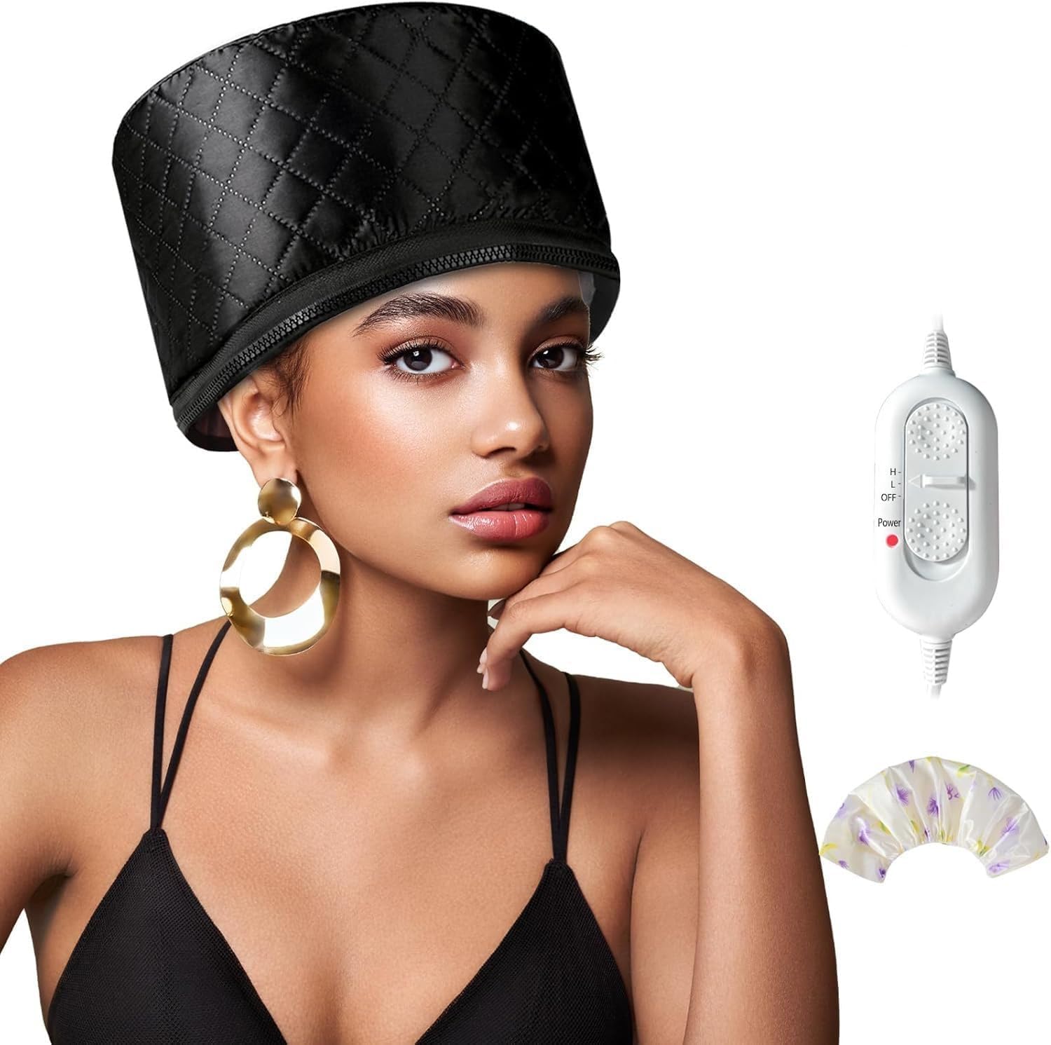 Heat Cap for Deep Conditioning, Household Electric Heating Hat Cap with Nightcap, Adjustable Temperature Hair Steamer Speeds Drying Time with 10 Modes 3 Timer Settings