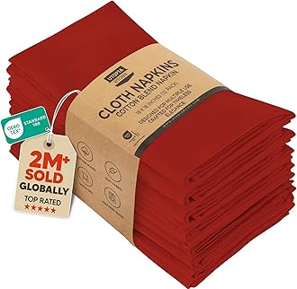 Utopia Kitchen Cloth Napkins [12 Pack] 46x46cm, Cotton Blend Washable and Reusable Table Dinner Napkins for Hotel, Lunch, Restaurant, Weddings, Event and Parties (Red)