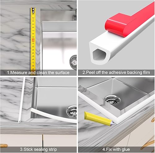 Miniatura 5 de Tira de agua de esquina redonda de 39 pulgadas, barrera de retención de barrera de agua para umbral de ducha de silicona, para encimera, ducha,