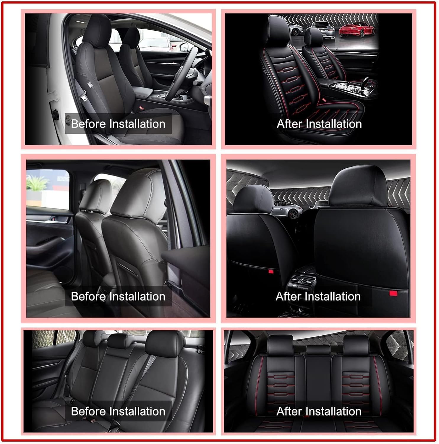 AOMSAZTO Car Seat Covers Full Set Fit for GMC Sierra:2013-2026,Leather Seat Covers for Trucks Waterproof Auto Seat Protector Vehicle Cushion Covers(5 Seat,Black&Red)