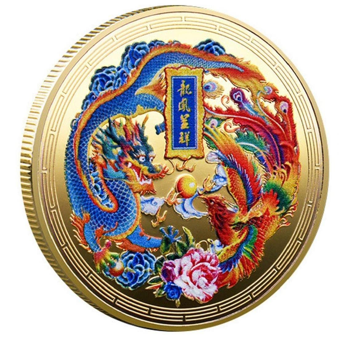 Vepoty Gold 45Mm Chinese Colored And Phoenix Collectibles Coins Luck Mascot Plated Metal Commemorative Souvenirs