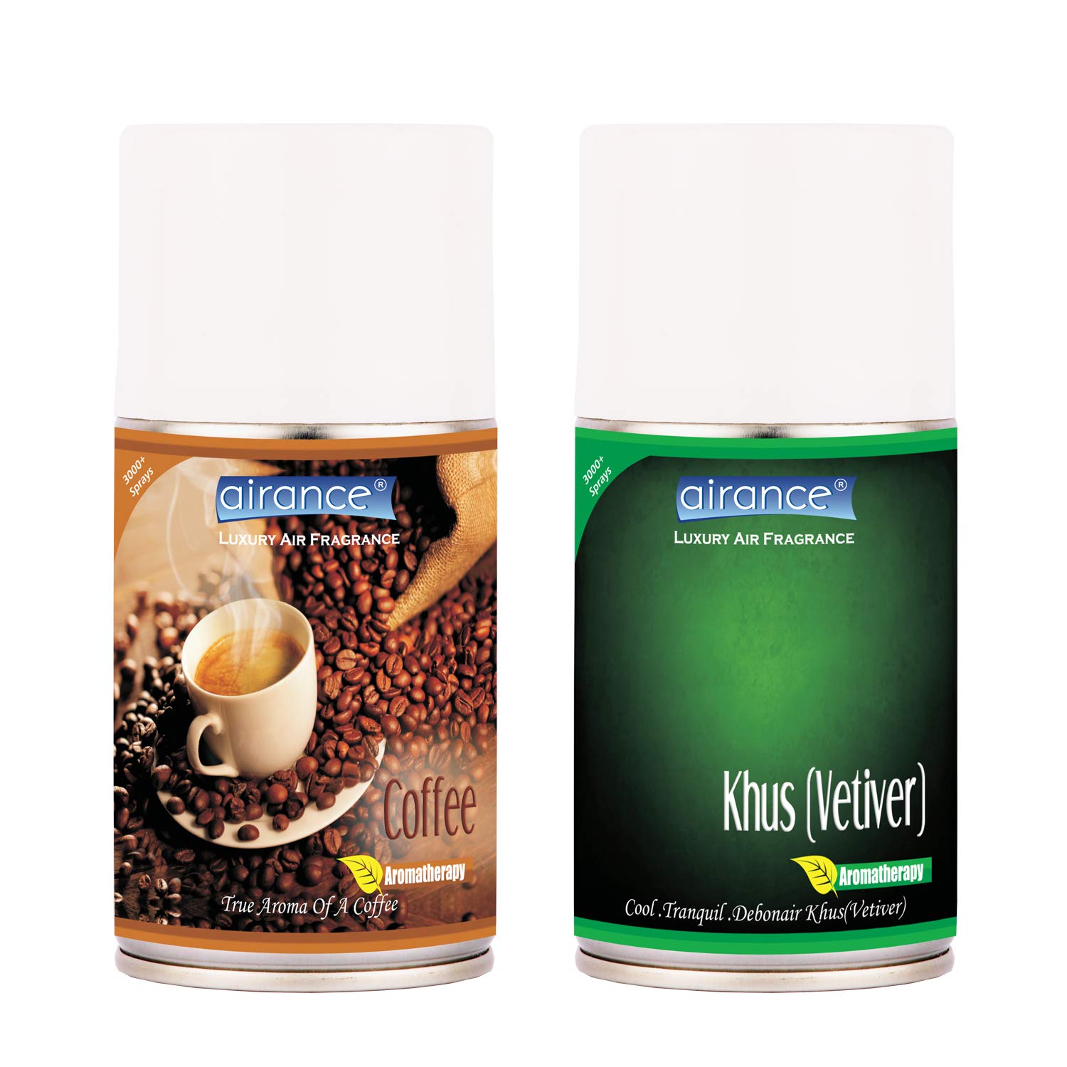 Airance Room Freshner Spray Automatic Refill / Air Freshner / Perfume Spray / Fragrance Aroma Air Freshener Refill - Air Freshener Coffee & Khus(Vetiver) - 250 ML - Pack Of Two - Fit all Machines using 250 ML / 300 ML bottles-image-4