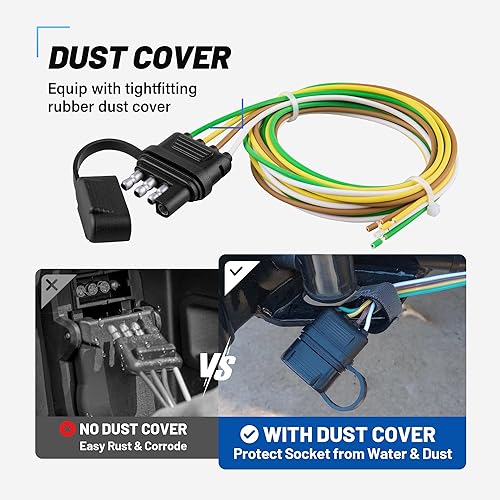 Miniatura 7 de MECMO Conector plano de extremo de remolque de 4 vías de 25 pulgadas, enchufe de arnés de cableado de remolque de 4 clavijas de 16 AWG con cubierta