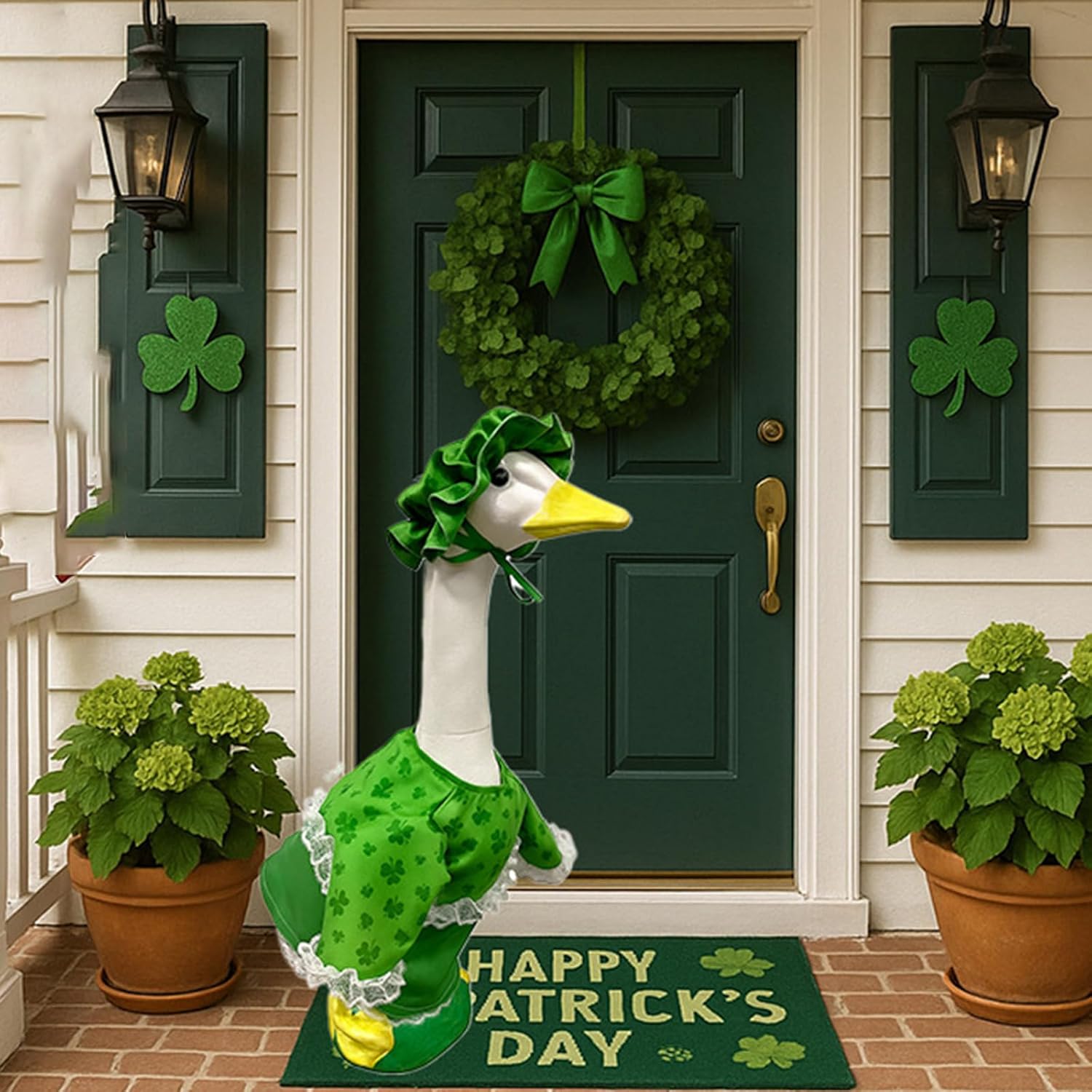 ordinarYone Patrick's Day 23 Inch Porch Geese Festival Clover Pattern Costume Set for Outdoor Holiday Decorations