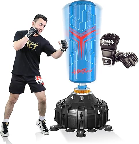 Saco de boxeo con soporte para adultos de 70 pulgadas con guantes de boxeo, bolsa de boxeo con soporte, amortiguador, base de ventosa, soporte para