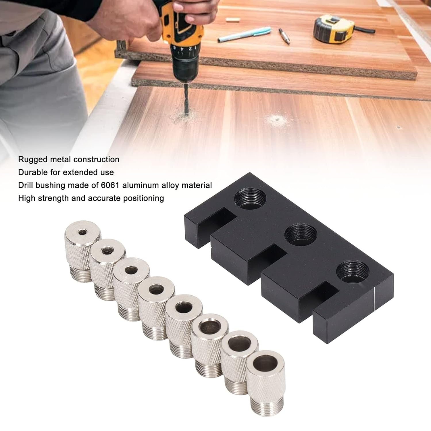 Hole Punch Locator Jig 3 in 1, Woodworking Hole Opener DIY Tools, Aluminum Alloy Drill Bushing with 8 Specifications (3-10mm), for Drilling and Making Planks, Panel Furniture
