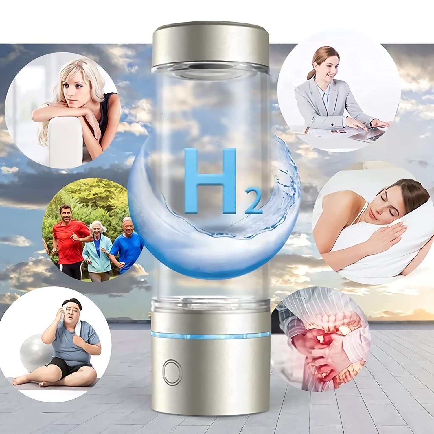 Generatore di Idrogenata,Ionizzatore Generatore di Acqua alcalina a Idrogeno con Tecnologia SPE e PEM,Portatile Bottiglia d'acqua Idrogeno,Fino a 4500PPB,Ricco di Idrogeno Acqua Ioni Generatore