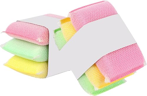 Sulfar Heavy-Duty Mesh Cleaning Sponges, Pack of 3 Scourer Scrub Sponges for Kitchen Dishes, Pots and Pans, Durable Multicolour Scrubbers