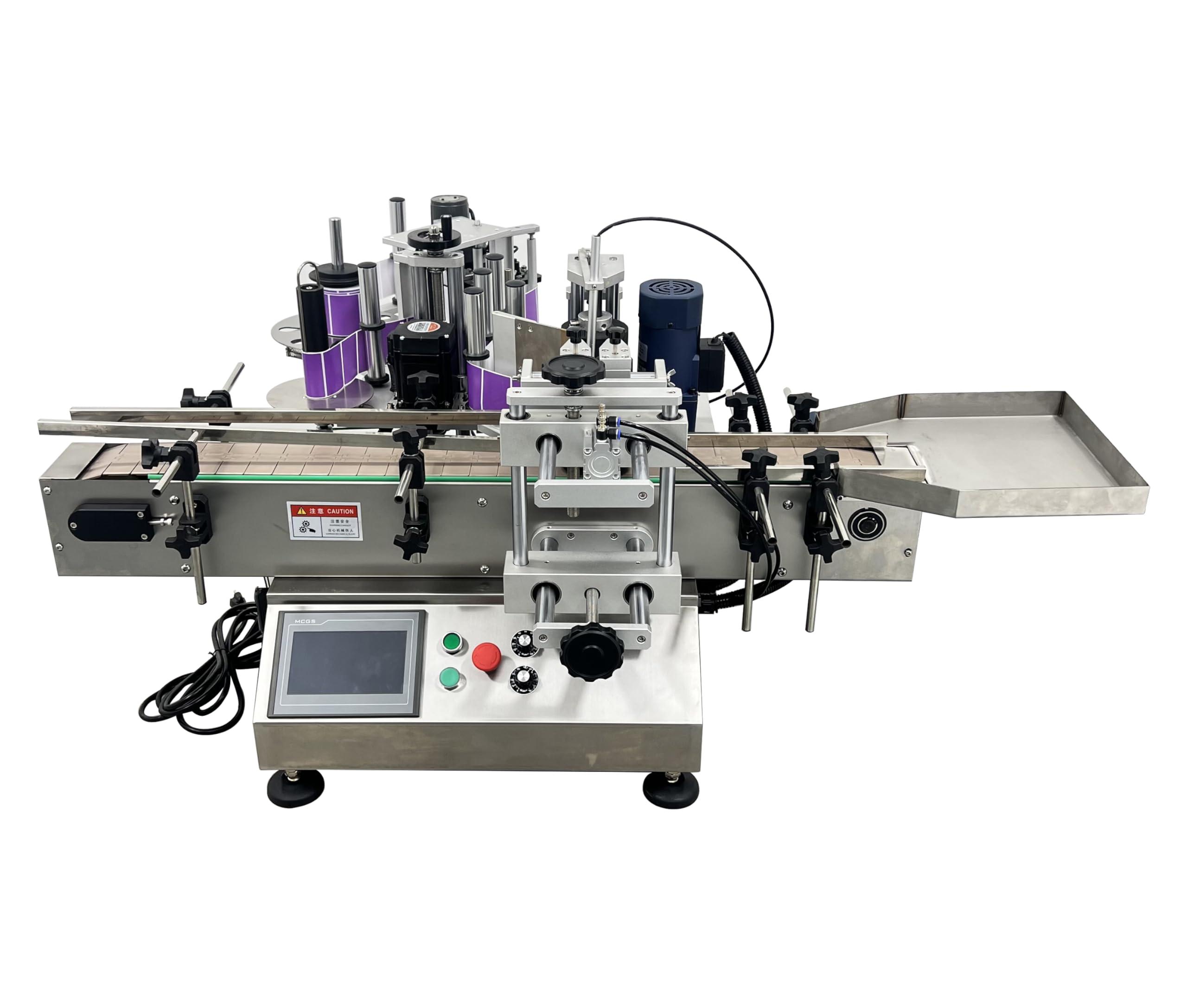 TECHTONGDA Automatic Round Bottle Labeling Machine with Printer Conveyor Bottle Diameter 0.78-4.72inch 360°Labeling for Paper Label Gold Label Silver Label Transparent Label