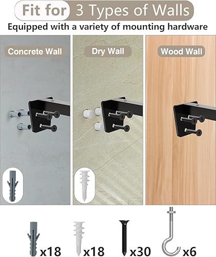 Miniatura 7 de Paquete de 4 soportes de estante negros, soportes flotantes resistentes de 11.25 pulgadas, soportes de estante de acero industrial rústico de 15