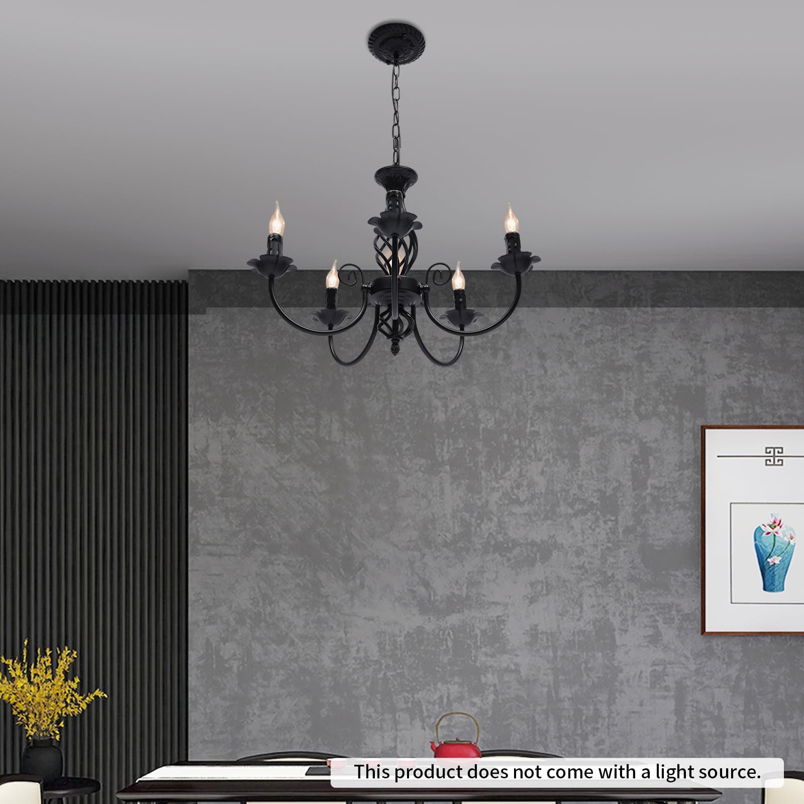 Lampada da soffitto retrò a 5 luci, in robusto ferro, stile antico, con catena regolabile in altezza, perfetta per camera da letto, cucina e ingresso, 220 V, per una casa elegante