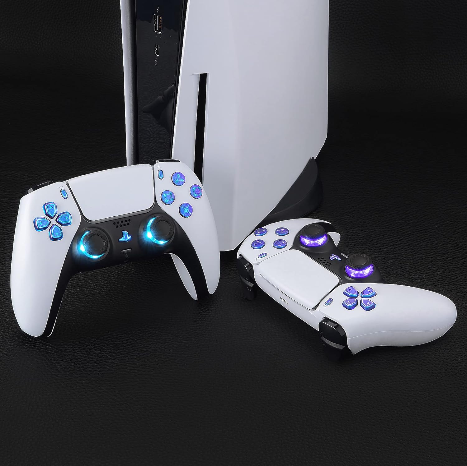eXtremeRate 7 Colors 9 Modes Luminated Dpad Thumbsticks Share Home Face Buttons for PS5 Controller BDM-030 040 050, Chameleon Purple Blue Classical Symbols Buttons DTF LED Kit for PS5 Controller - Image 7