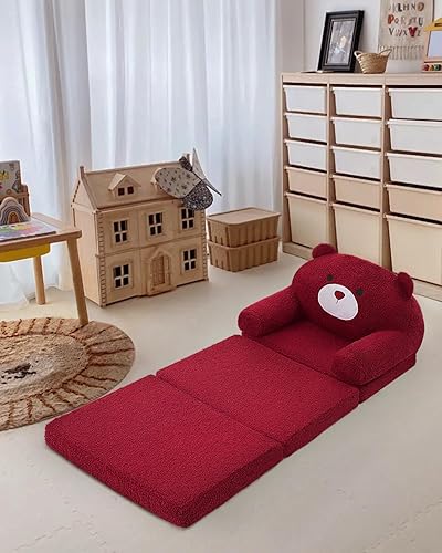 Miniatura 7 de MOONBEEKI Comfy - Silla para niños pequeños, sofá plegable para bebés, sofá plegable de felpa para niñas y niños de 1 a 3 años (oso rosa)