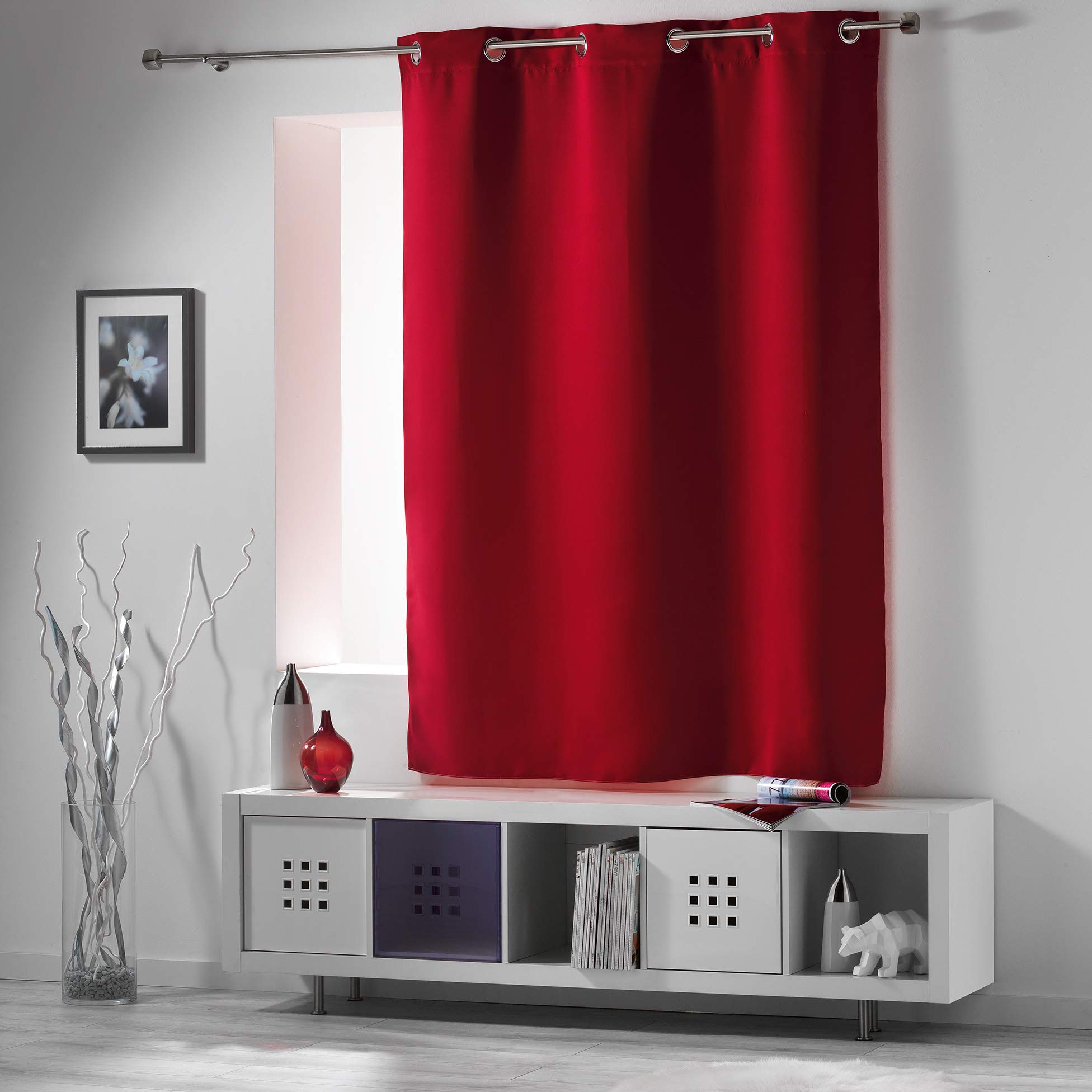 Douceur d'Intérieur Polyester - Curtains with Eyelets (140 x 180 cm), Ceramic, crimson, 140x1x180 cm, W 55.1" x L 70.9" (1 Panels) - Image 4