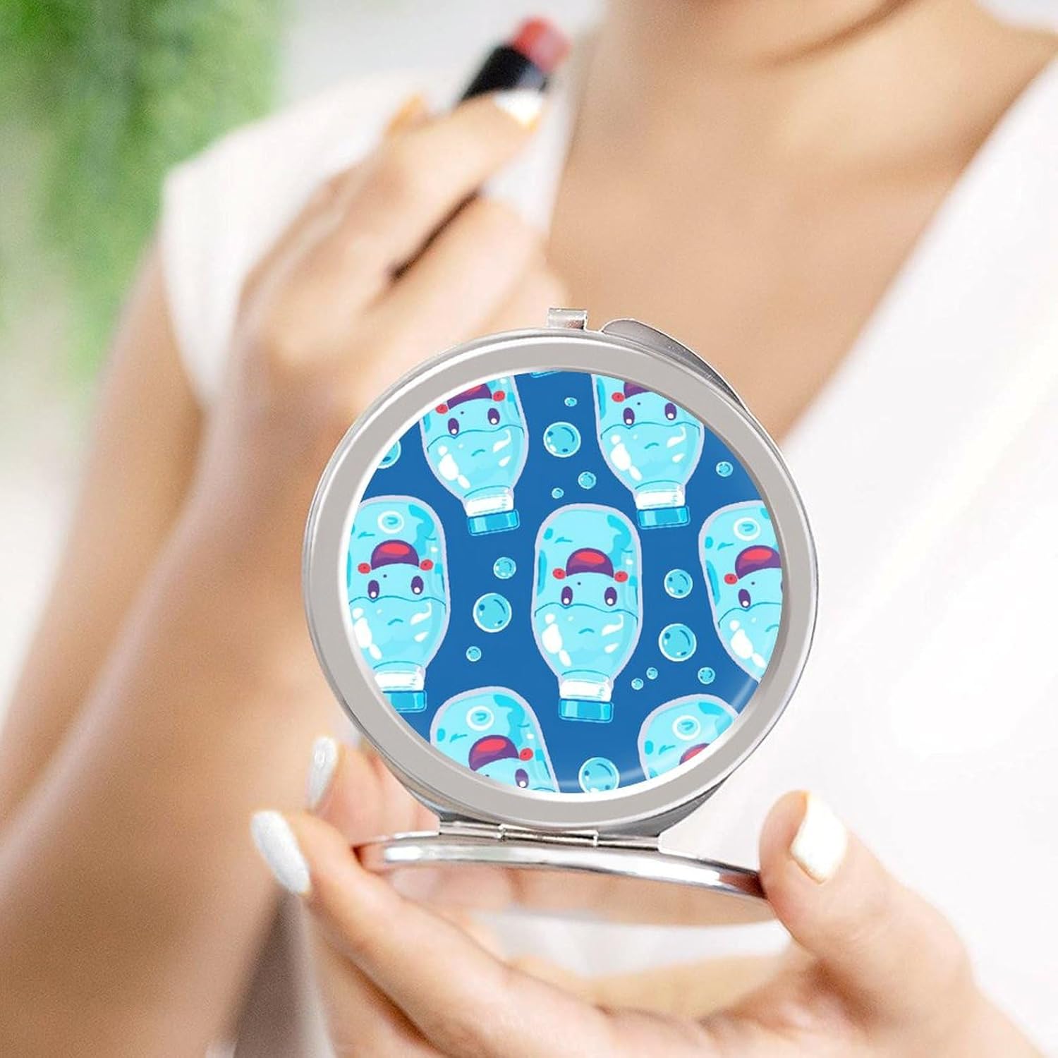 Water Bottle Pattern Portable Makeup Mirror, Sided Travel Hand Mirror Mini Folding Mirror for Precise Makeup Women Daily Use