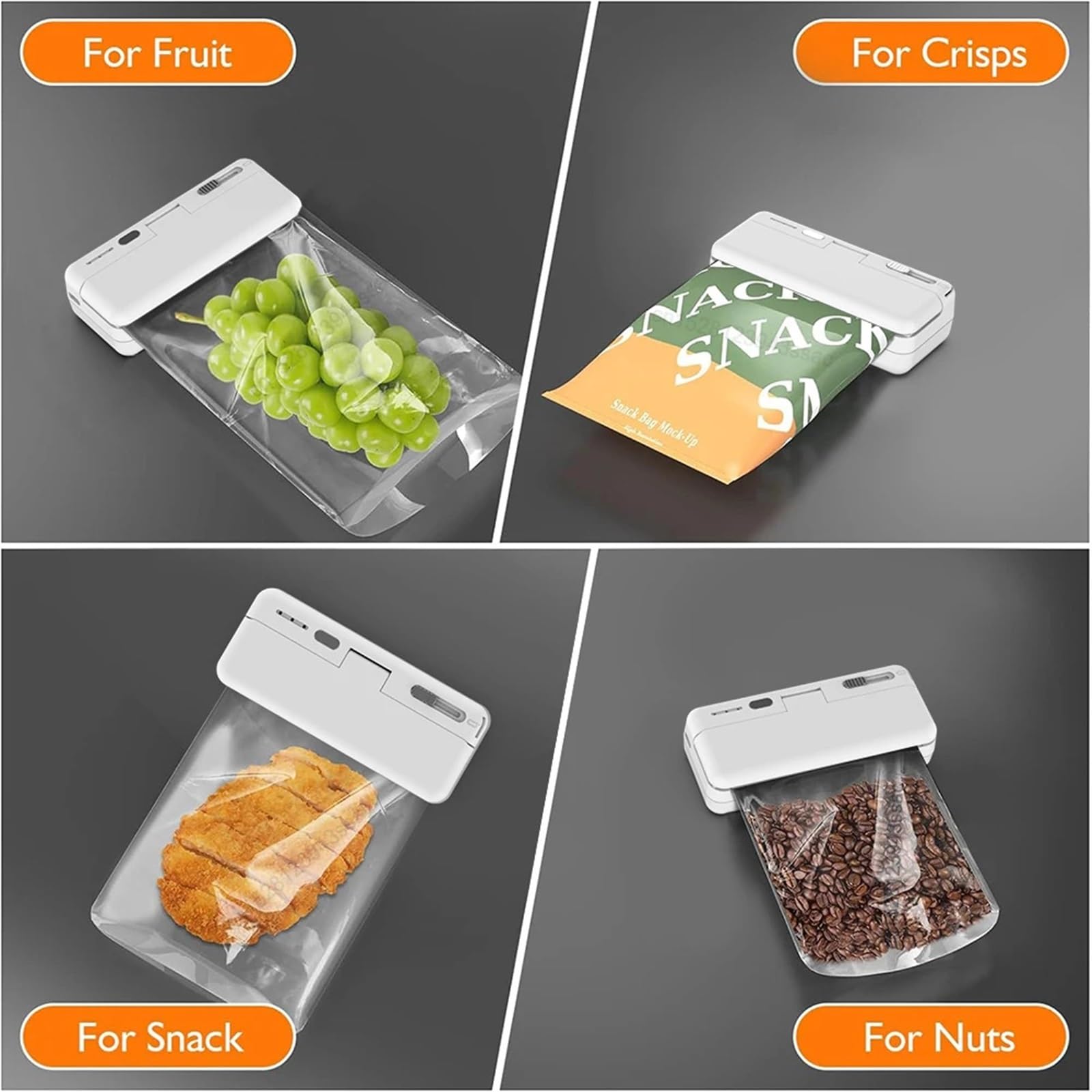 Máquina selladora al vacío, Mini Sellador De Bolsas Plástico, Máquina Sellado Térmico, Envasado Alimentos, Clip Mano Recargable,Selladora de alimentos(White)