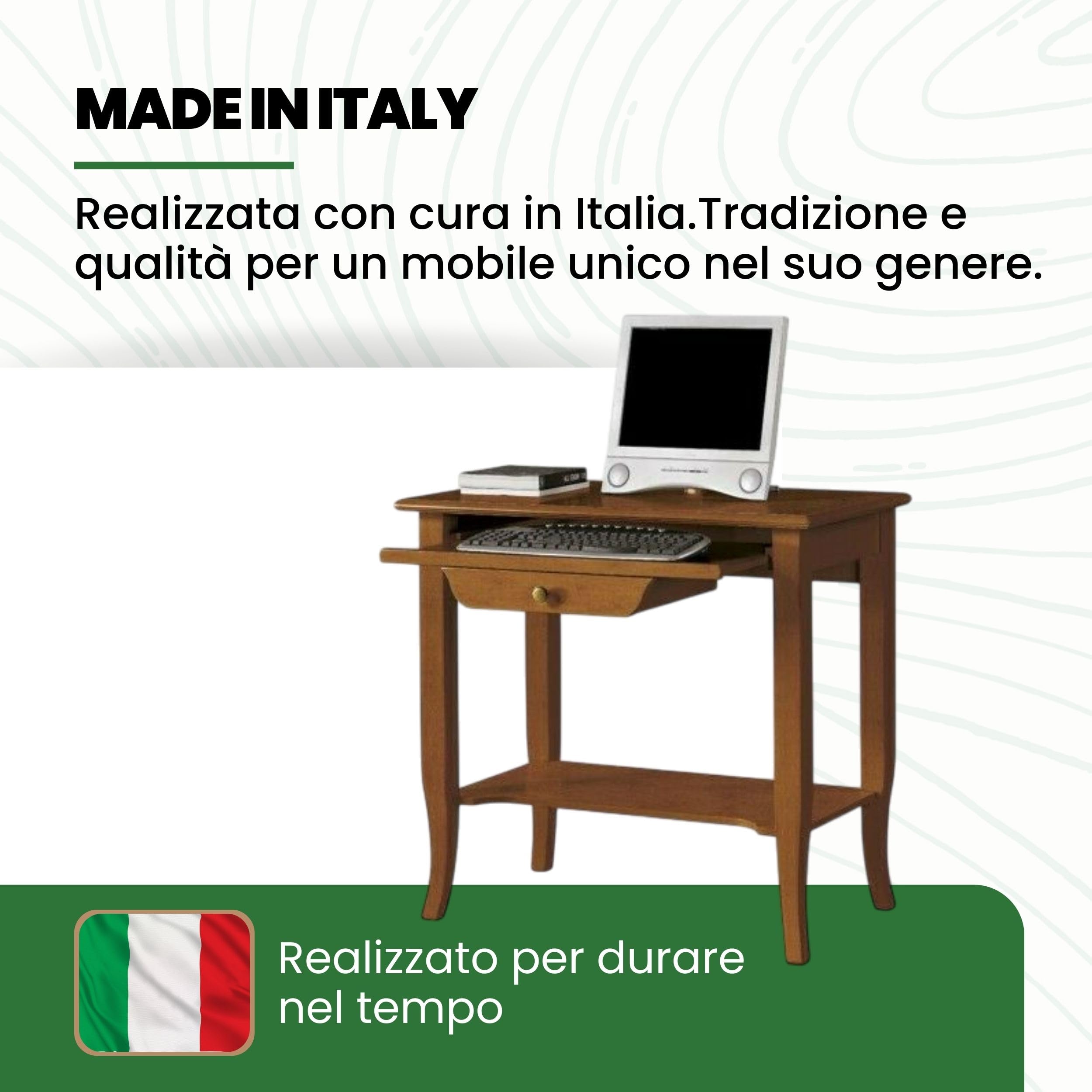 Mar.c.a. Design - Scrivania Arte Povera con Ripiano Estraibile, Porta Tastiera e 1 Cassetto - Scrittoio in Legno 85x49x78 cm Made in Italy
