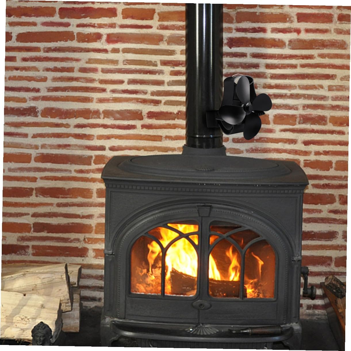 Thermal Power Fireplace Stove Fan with 4-blade Heat-powered Design, Black High-temperature Magnet Eco-friendly Fan for Wood Burning Stoves and Fireplaces