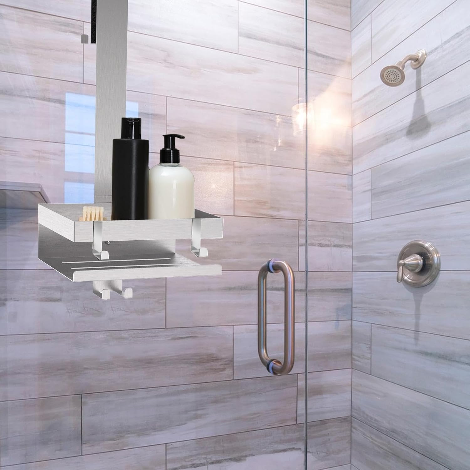 シャワーオーガナイザーのドアの棚、ガラスのドアの上のシャワーシェルフ, ドアの上にステンレス鋼シャワーオーガナイザー, 大容量の家庭 多機能棚、壁掛け  オーガナイザーホルダーバスルーム棚強化ガラスパンチシルバー/55X13X2Cm Amazon｜ガラス棚、壁に取り付けられた ... シャワーオーガナイザーのドアの棚、ガラスのドアの上のシャワーシェルフ | ステンレススチールガラスドアマウントシャワーシェルフ |