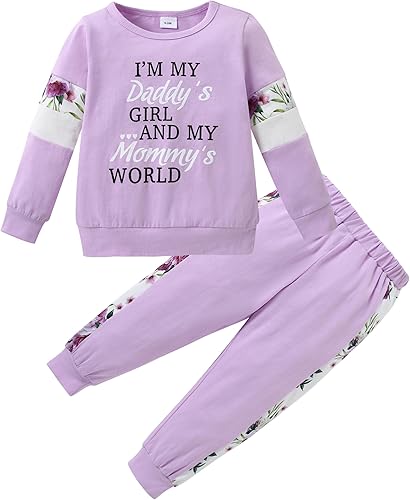 YALLET Ropa para niñas pequeñas, trajes de otoño para niña, conjunto de 2 conjuntos de sudadera rosa