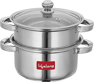 Lifelong 2-Tier Steamer/Momo/Modak Maker | Induction Compitable with Glass Lid & Riveted Handles | 18 cm Stainless Steel Multi-Purpose Cooking Steamer (LLMOM01)