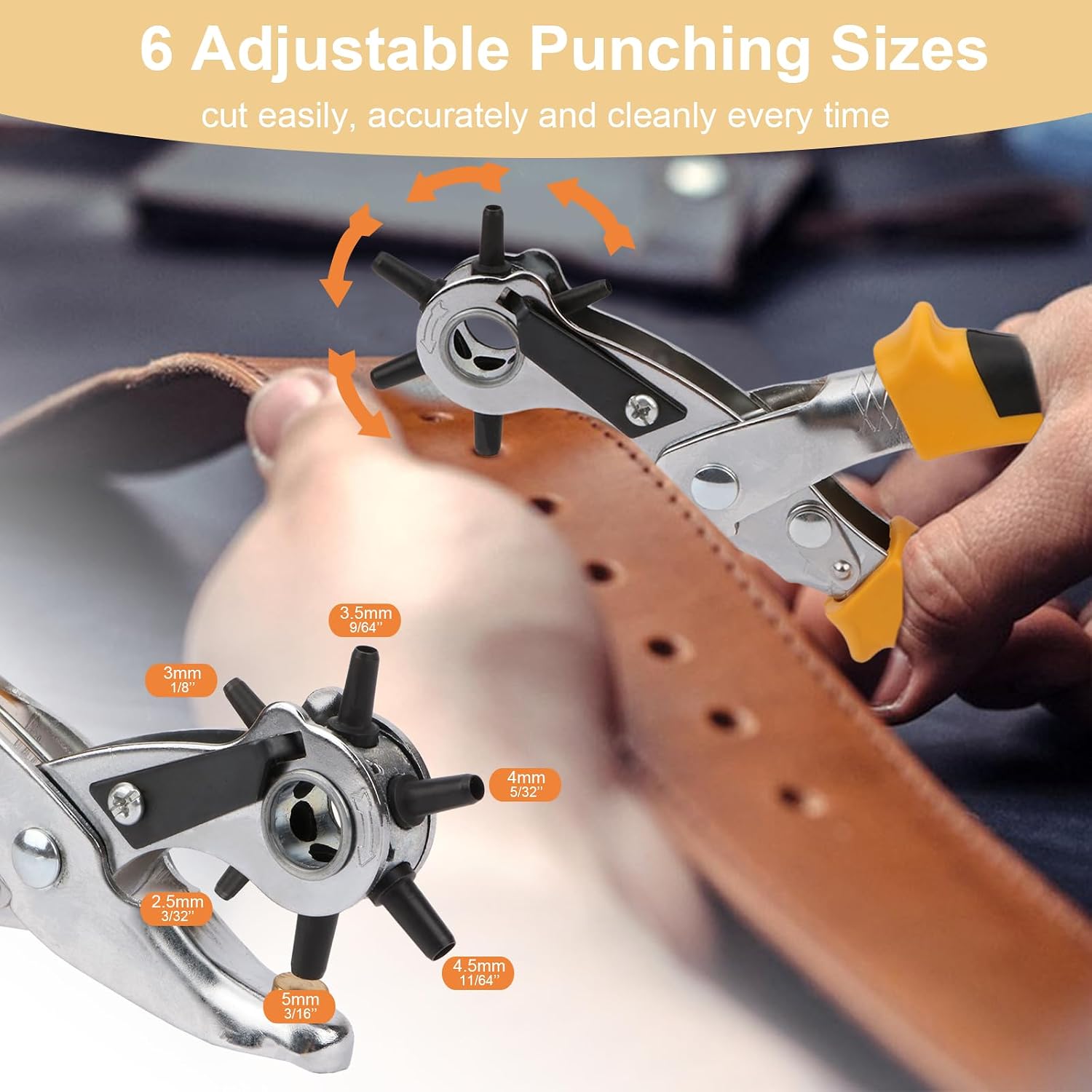Meximore Leather Hole Punch Tool, Punch Plier Kit for Belts, Watch Bands | 3Pcs set includes Rotary punch plier, eyelet plier, snap plier with 100 eyelets & 25 snap buttons, ergonomic non-slip grip