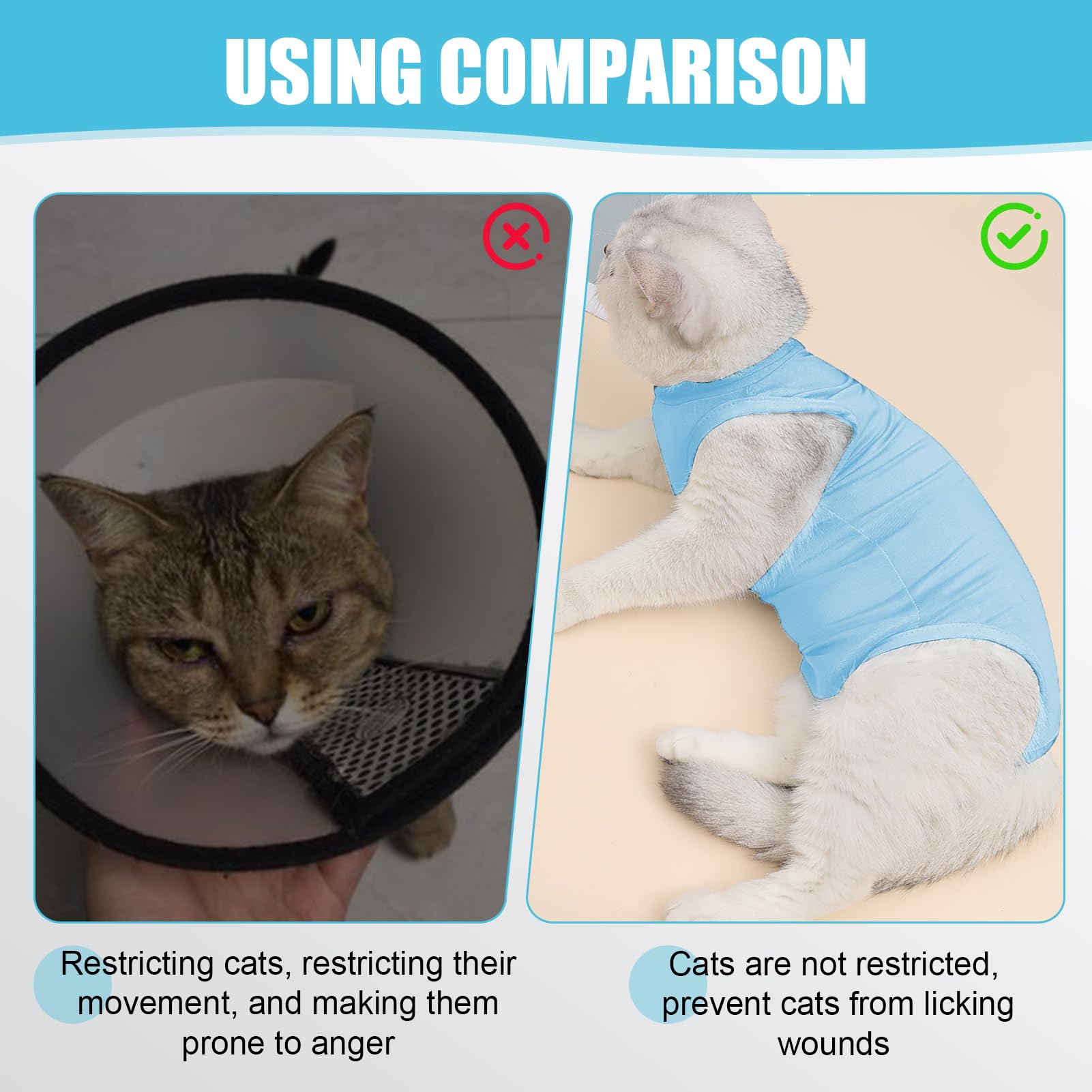 Plimbin Cat Recovery Suit Post Surgery Bodysuit for Cats Anti-Lick Pet Vest for Kitten Spaying Professional Recovery Suit for Abdominal Wounds or Skin Diseases (Blue - Image 3