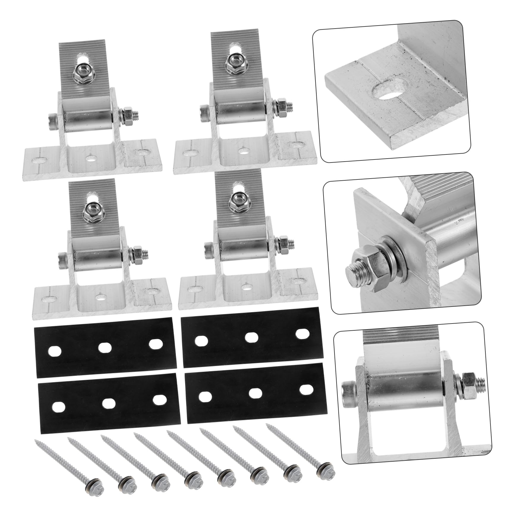 Gadpiparty Soporte De Montaje Para Panel Solar Ajustable De Aleación De Aluminio Pie Delantero Estable, Kit Tornillos Para Madera y Almohadillas De Goma, Adecuado Para Instalación Exterior, 4 Piezas
