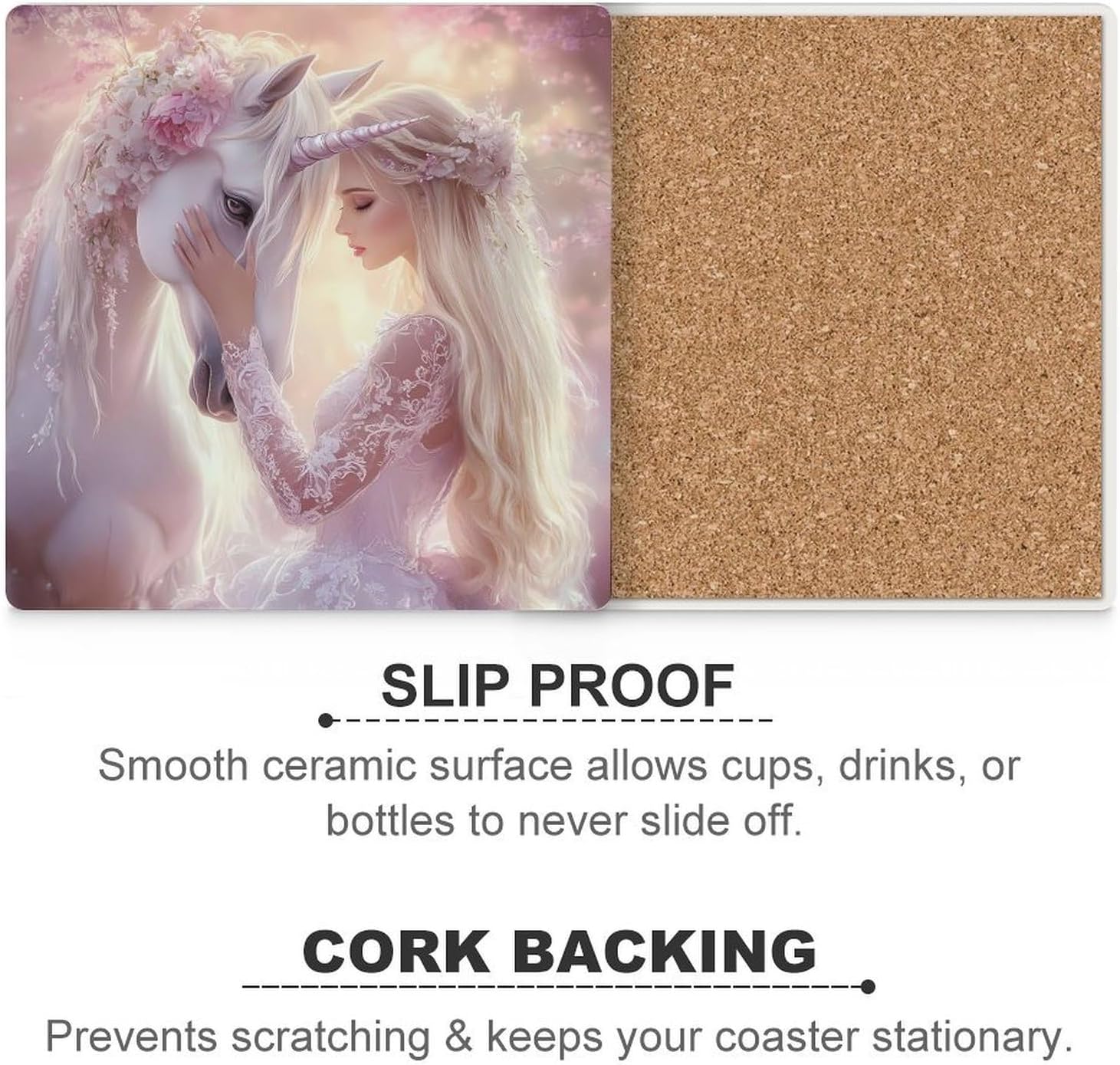 Beauty and Horse Funny Ceramic Coasters for Drink Absorbent Cup Holders Tabletop Protection