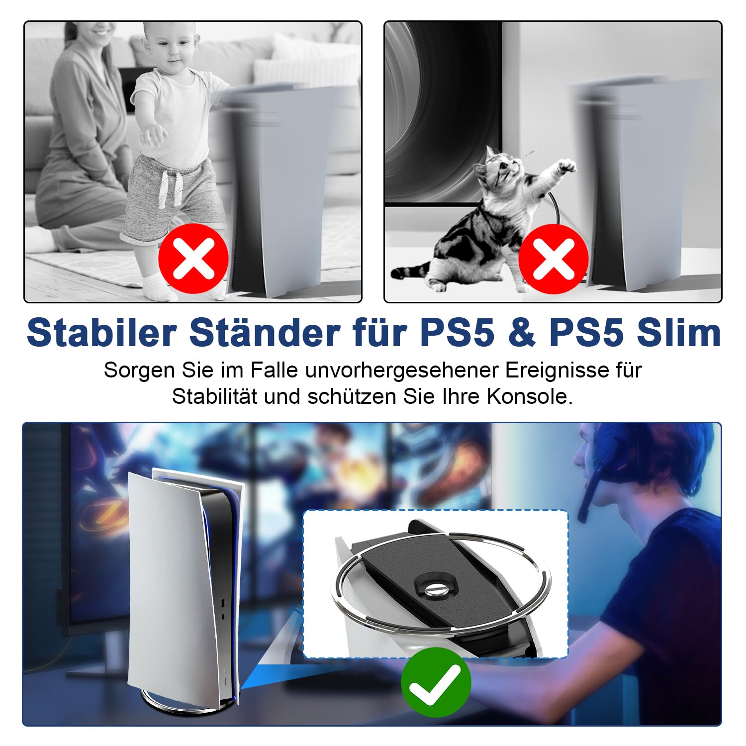 Vertikaler Standfuß für PS5 Slim/PS5 Disc & Digital Konsole, Basisständer für PS5 Zubehör, schwarzer vertikaler Konsolenständer mit Anti-Rutsch-Pad und Schraube
