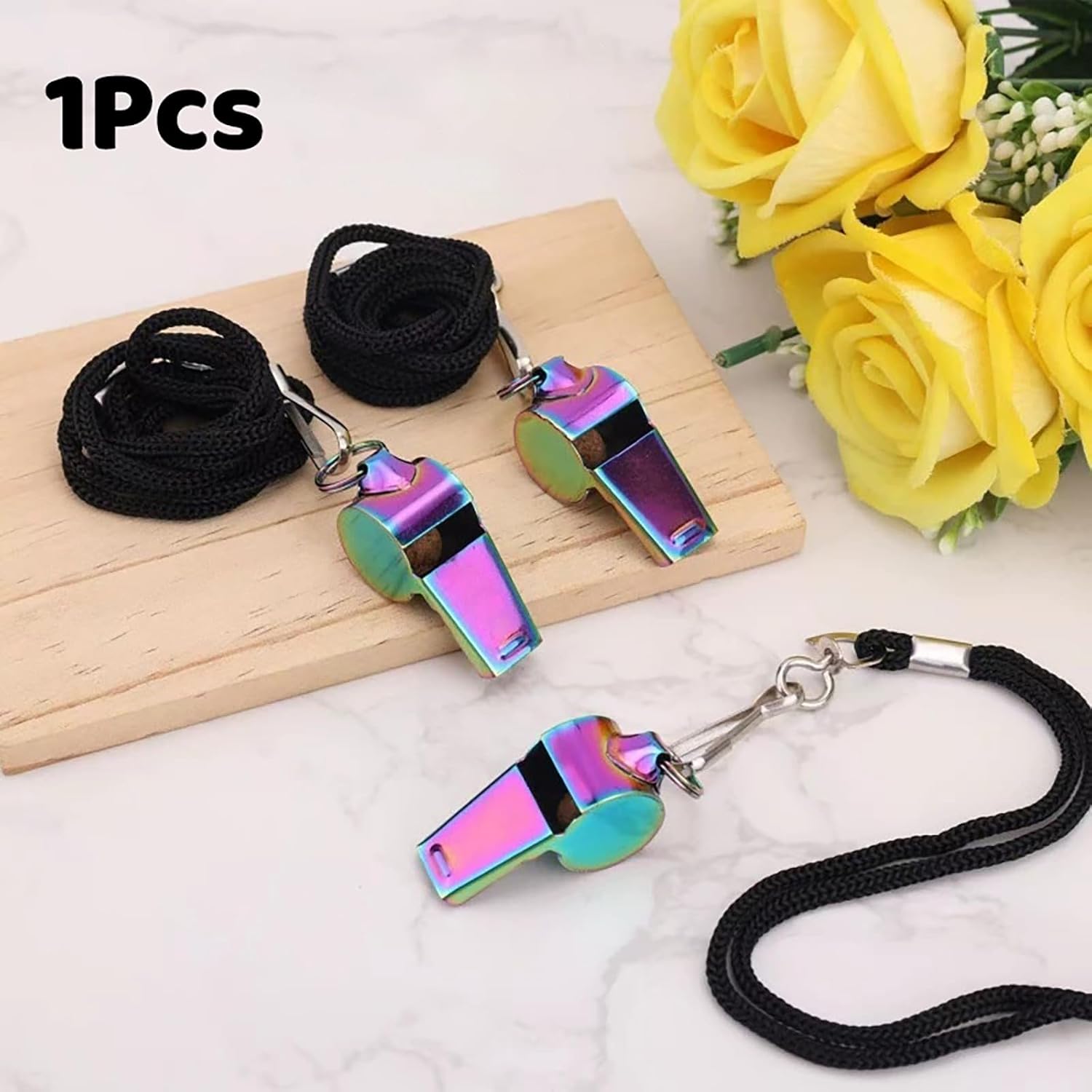 1Pc Colorful Sports Stainless Steel Whistle with Lanyard Loud Crisp Sound Whistle for Referee Official