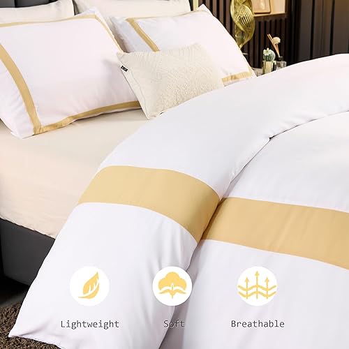 Miniatura 3 de OSVINO Juego de funda de edredón de hotel, tamaño individual, 2 piezas, microfibra beige, colección de ropa de cama, ultra suave, transpirable,