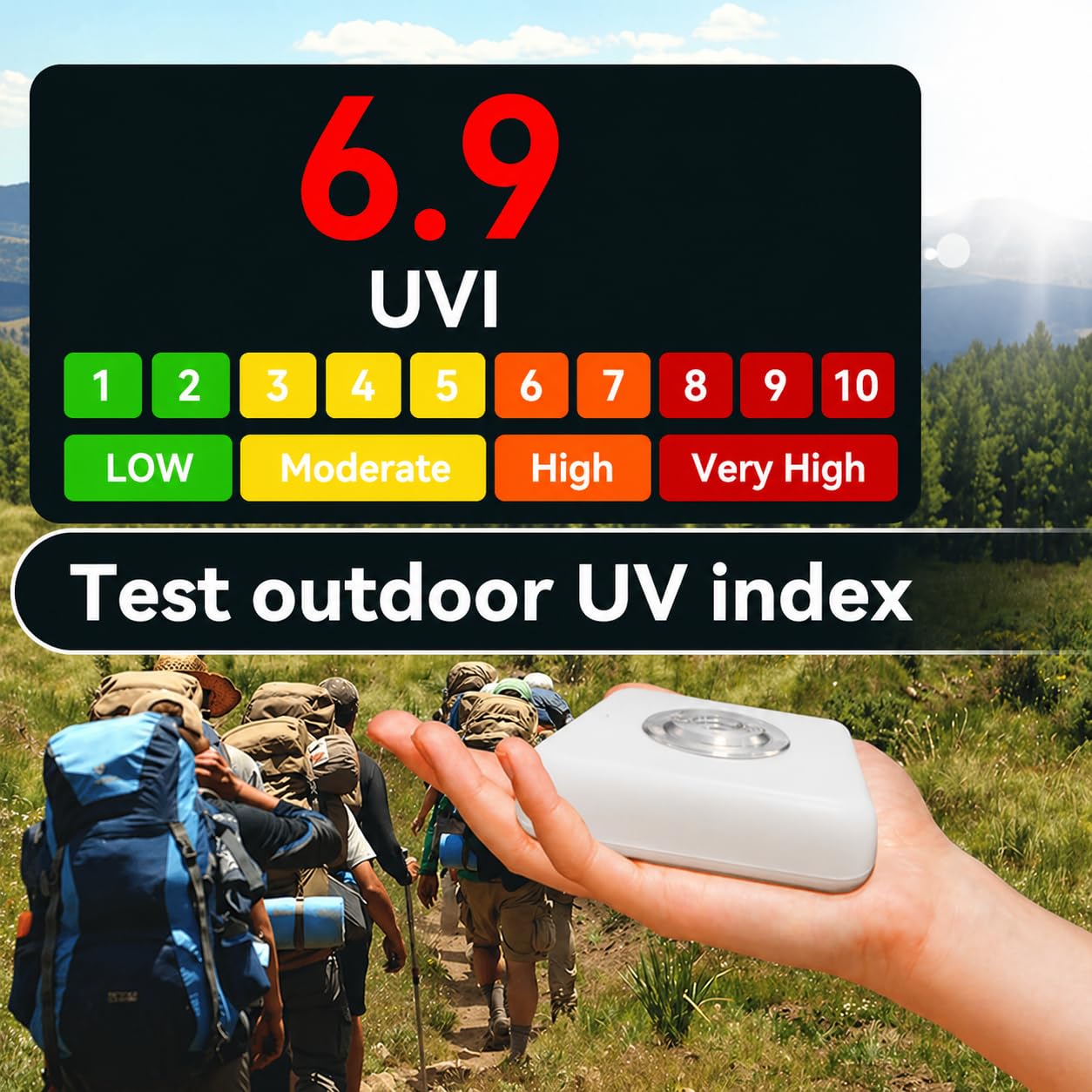 Medidor de índice UV con Alarma de dosis (0–22 UVI), Aviso sonoro Cuando los Niveles UV Son peligrosos, aplicación Bluetooth, medición de exposición UV al Aire Libre