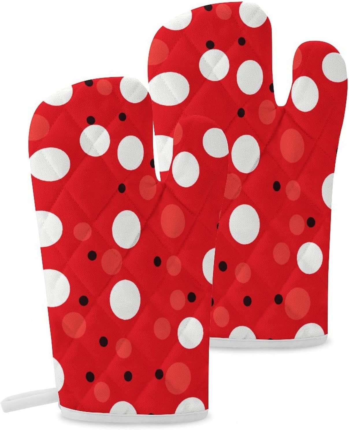 2 Pcs Oven Mitts Heat Resistant Kitchen Gloves Soft Safety Red White Polka Dot Oven Glove for Microwave, Barbecue