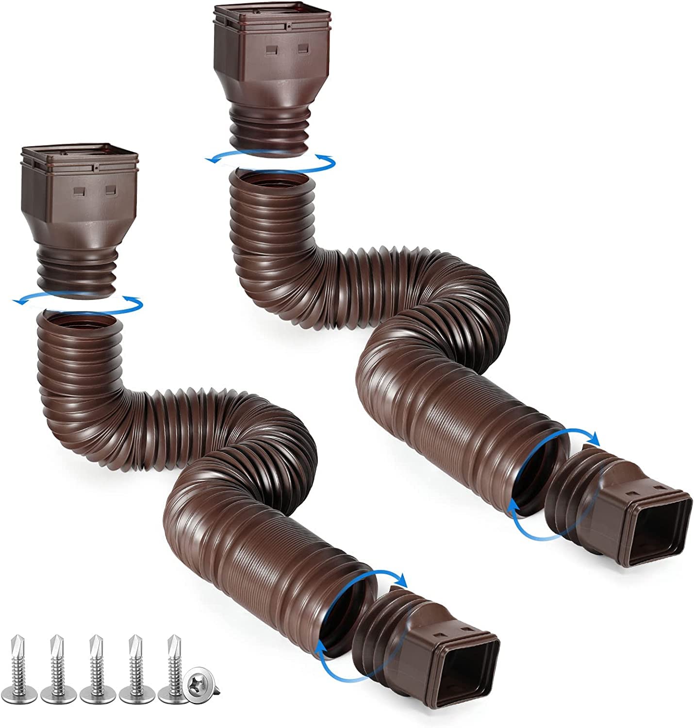 Brown 2pk Flexible Rain Gutter Downspout Extensions Rain Diverter for Downspout, Downspout Extender, Drain Pipe Extender, Gutter Drain Diverter to Protect Home.