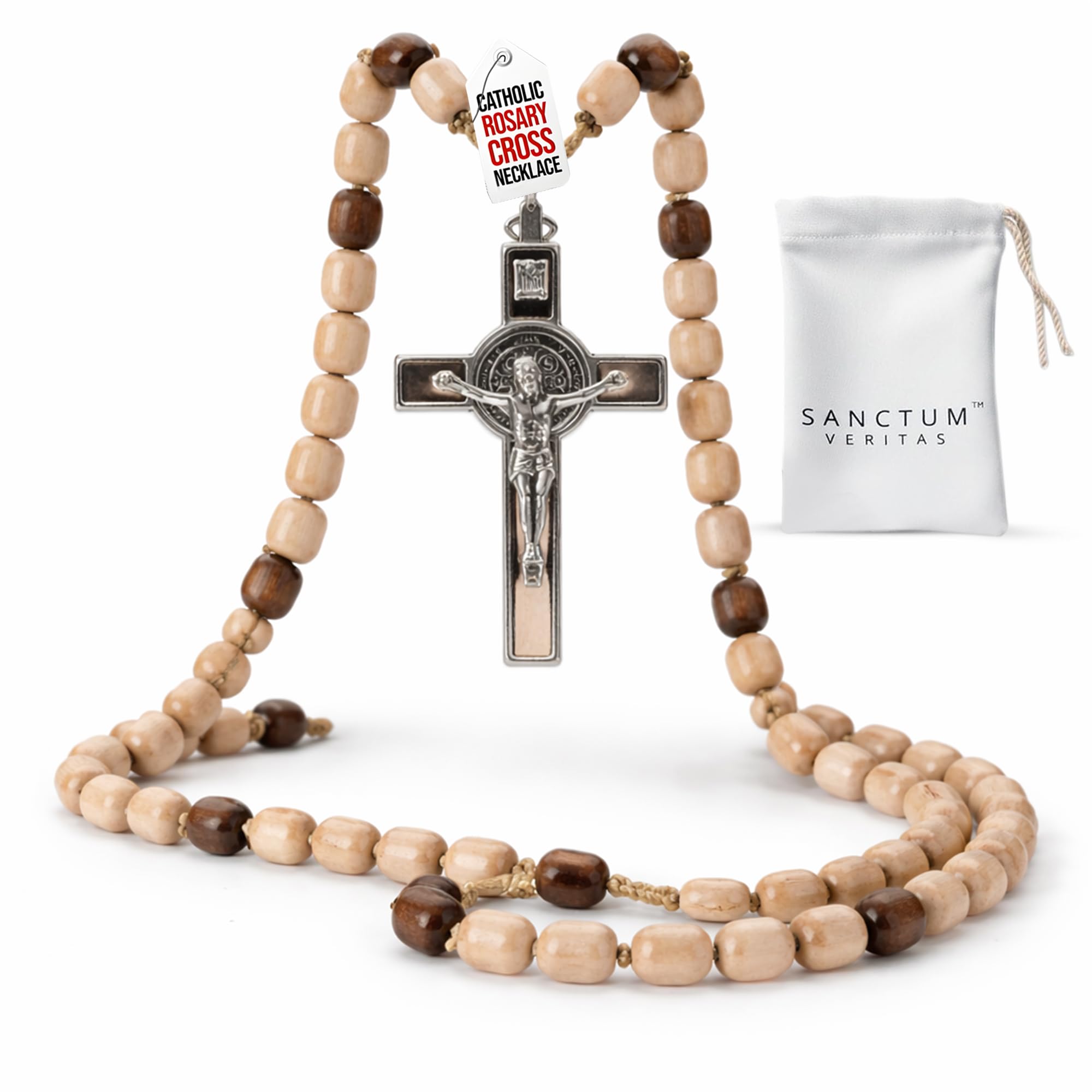 Genuine Made in Italy Blessed by Pope Francis Rosary Necklace rosary for car rearview mirror rosarios catolicos para hombre Medal Cross Saint Benedict Patron Saint of Students, Christian Values Honor