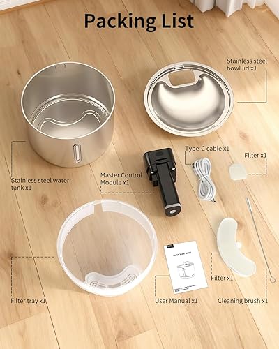 Miniatura 9 de NPET Fuente inalámbrica de acero inoxidable para gatos, 1 galón135 onzas, fuente automática para beber mascotas, dispensador de agua inalámbrico