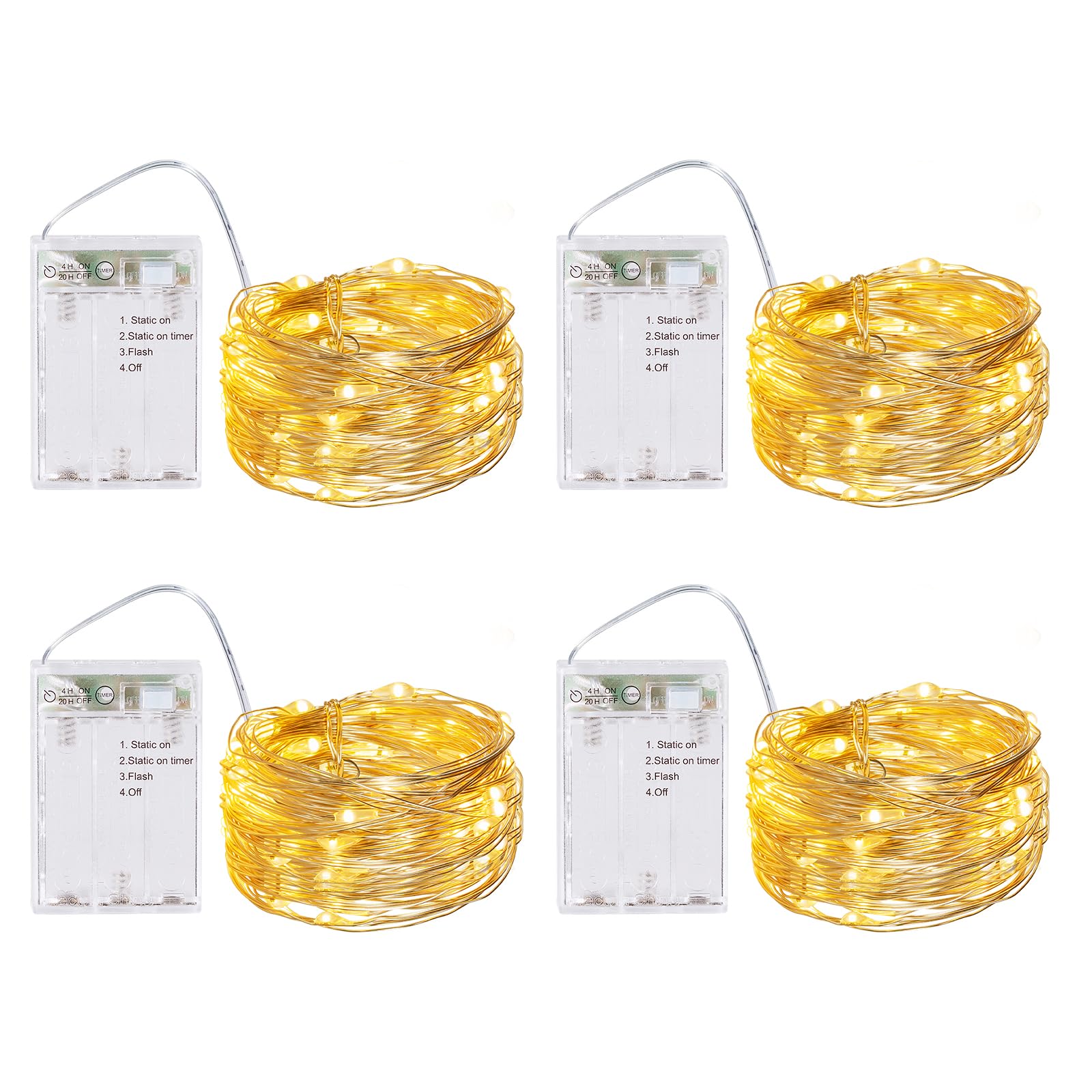 BXROIU Fairy Lights Battery with Timer 3 Mode String Lights for Bedroom Christmas Party Wedding Decoration (Warm White, 4 Pack 2 Meter)