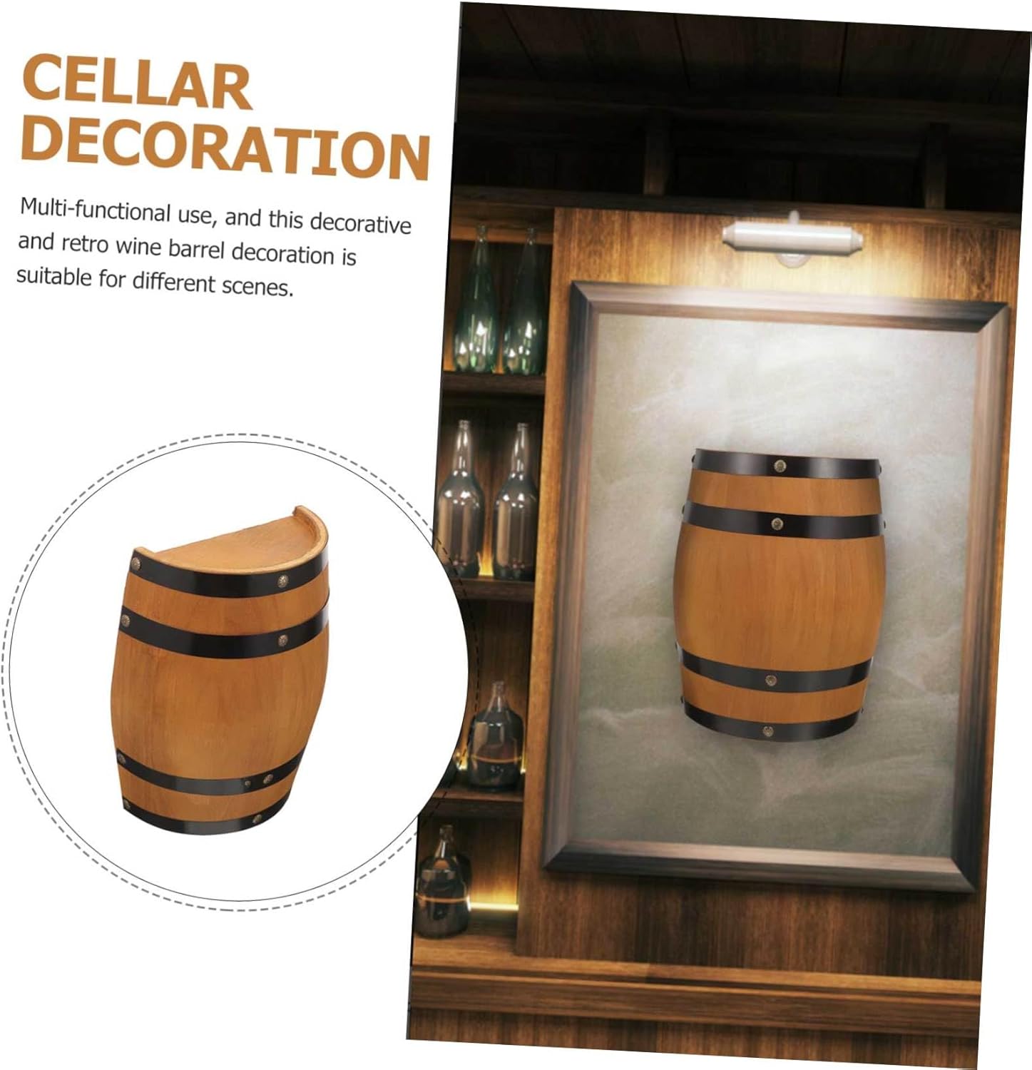 Homoyoyo Wooden Round Barrel Wine Barrel Decor Whiskey Half Bar Decor Wall Hanging Photo Prop Vintage